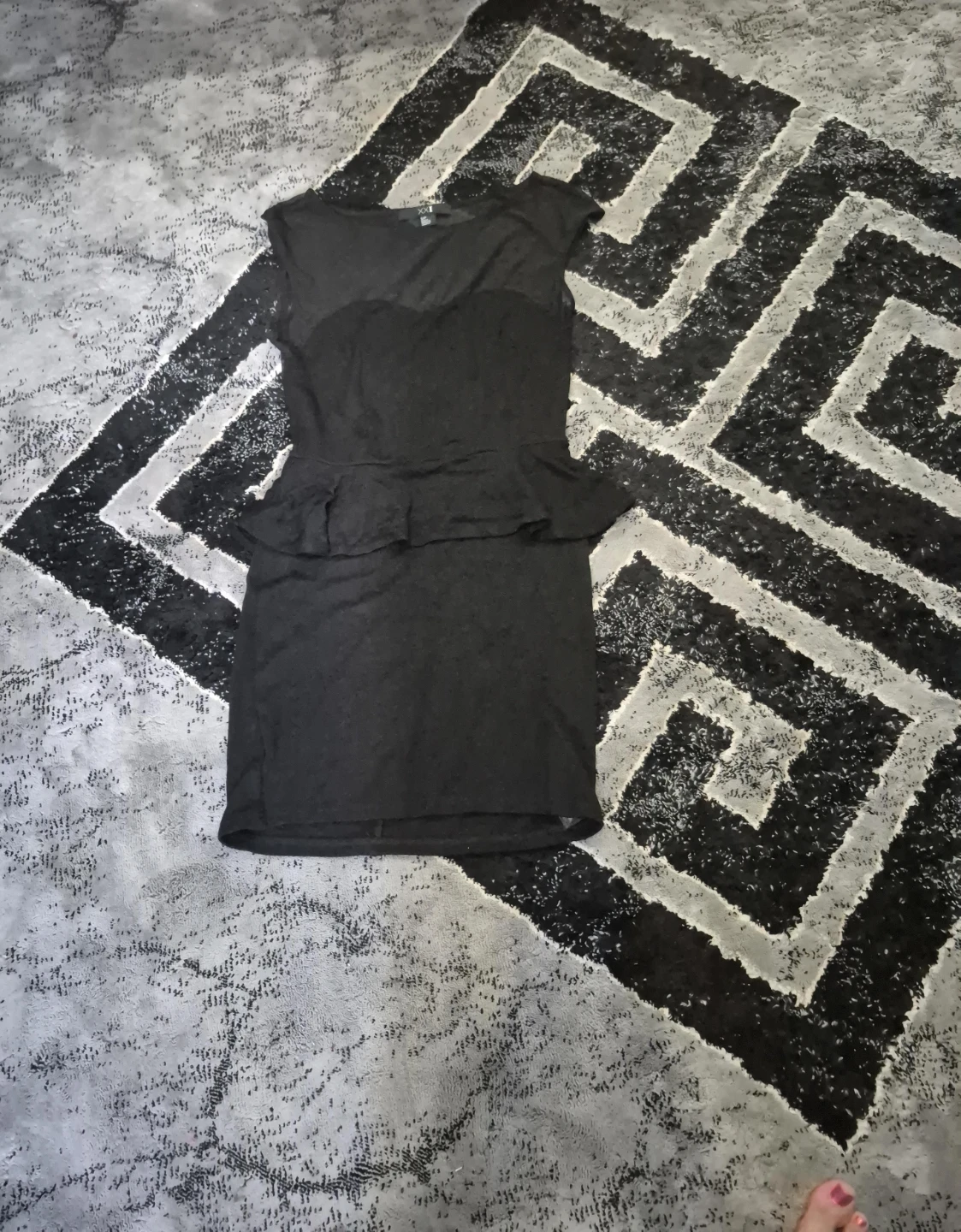 Black Peplum Dress with Sheer Neckline