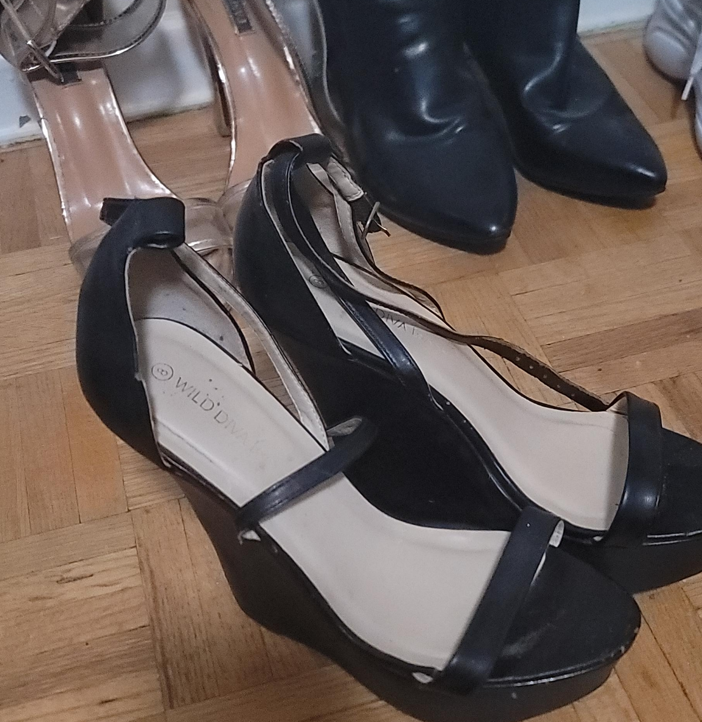 Wild Diva Black Wedge Sandals thumbnail