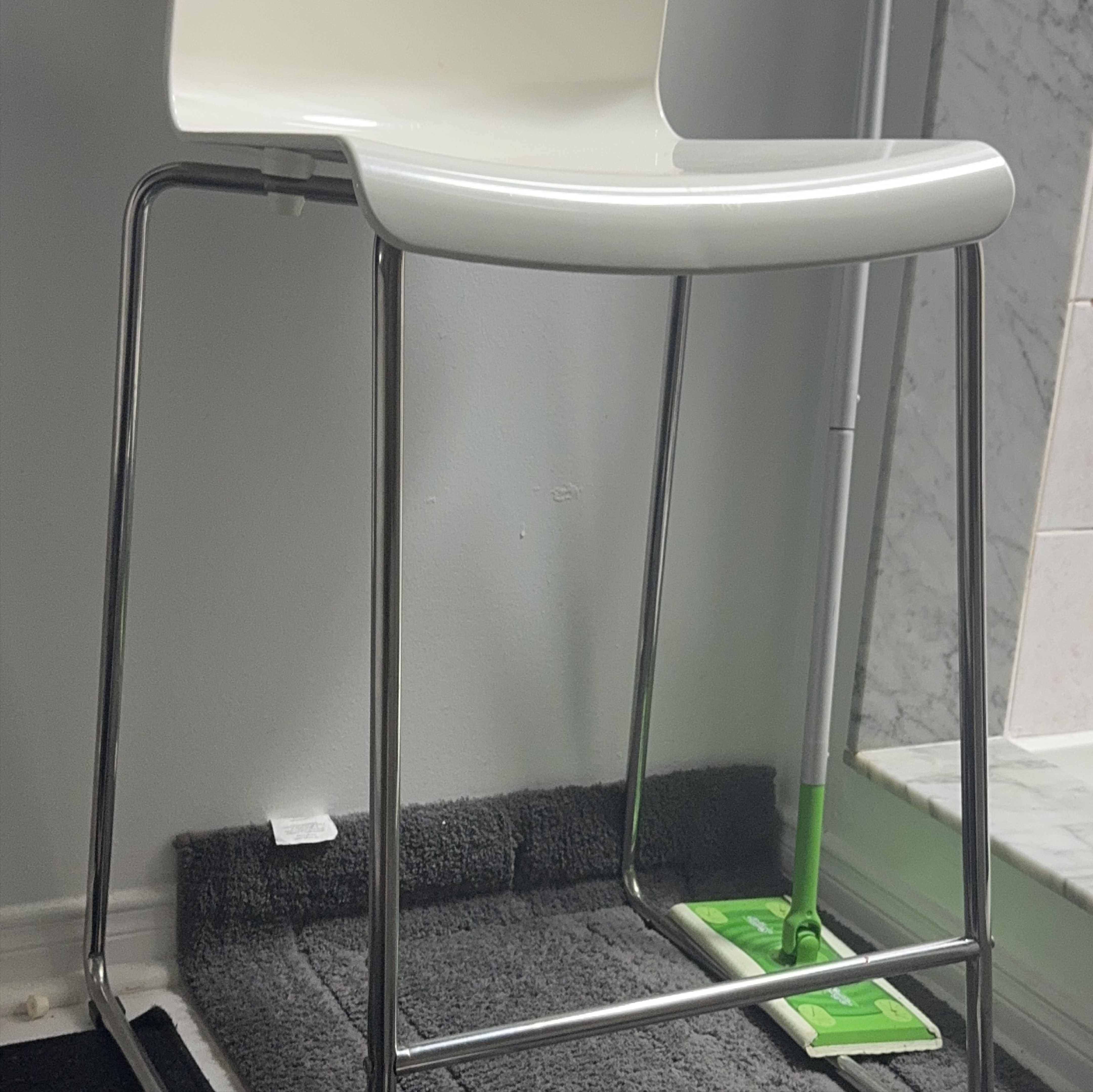 White Bar Stool with Chrome Legs