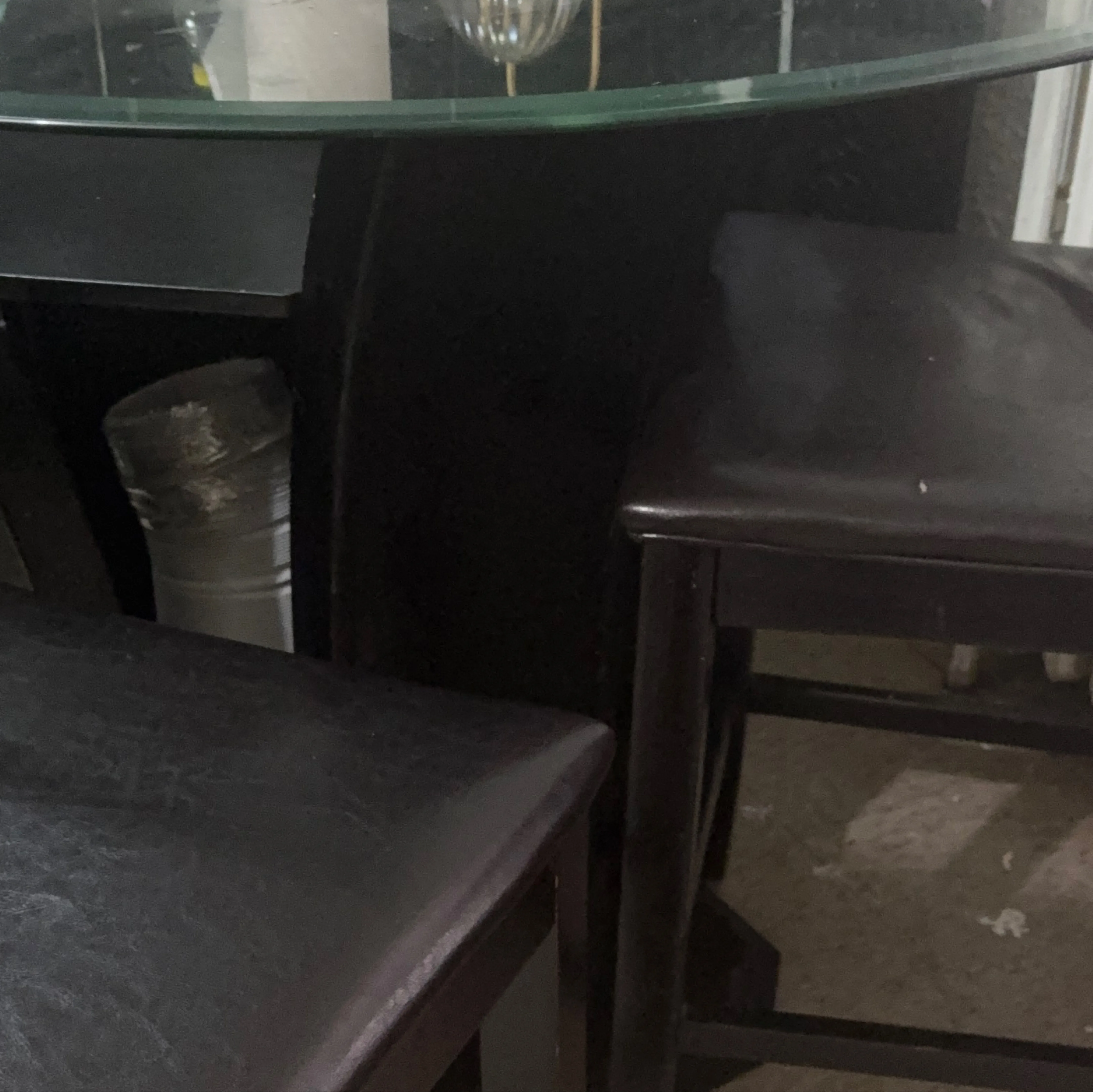 Black Glass Top Dining Table with 2 Stools