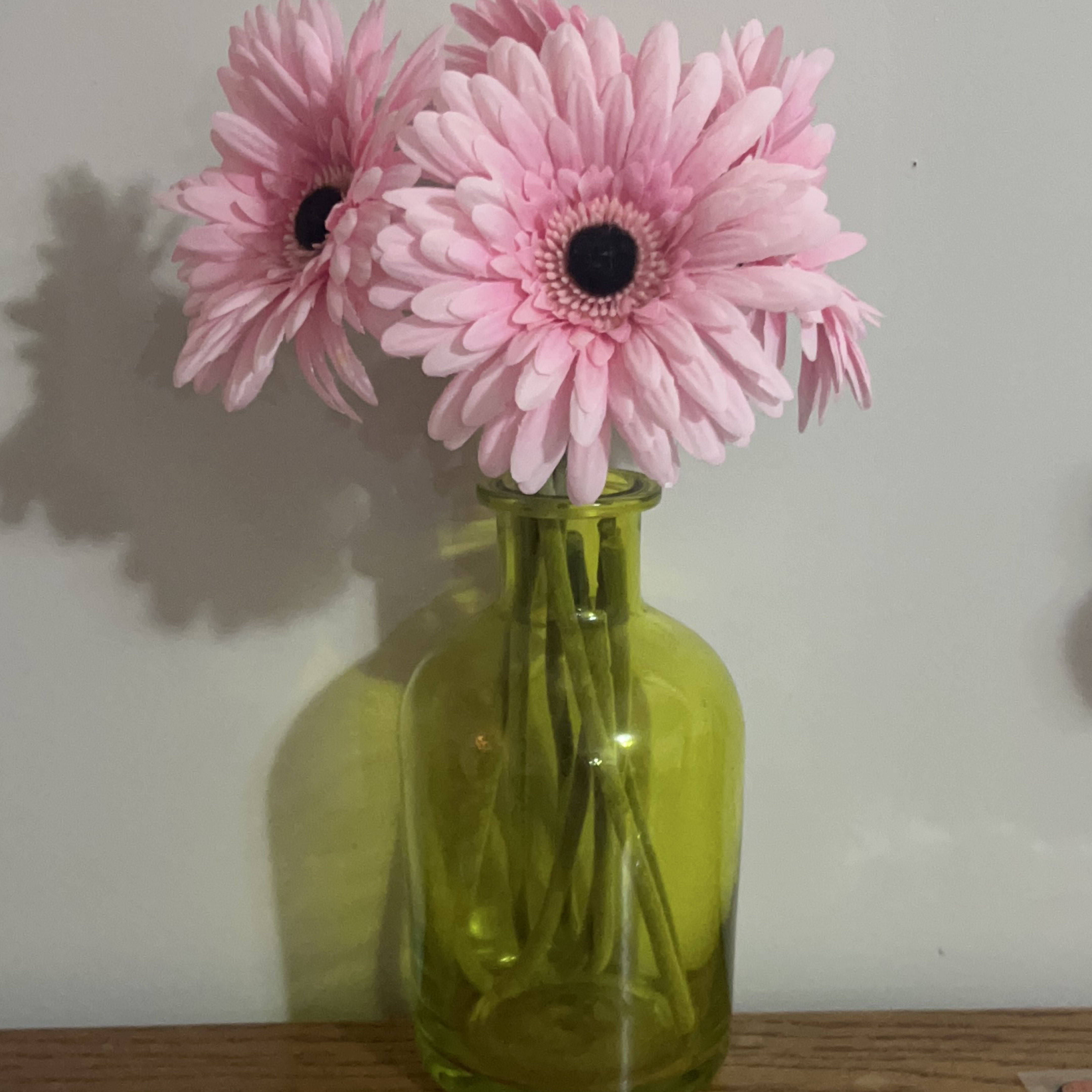 Pink Flowers in a Green Vase thumbnail