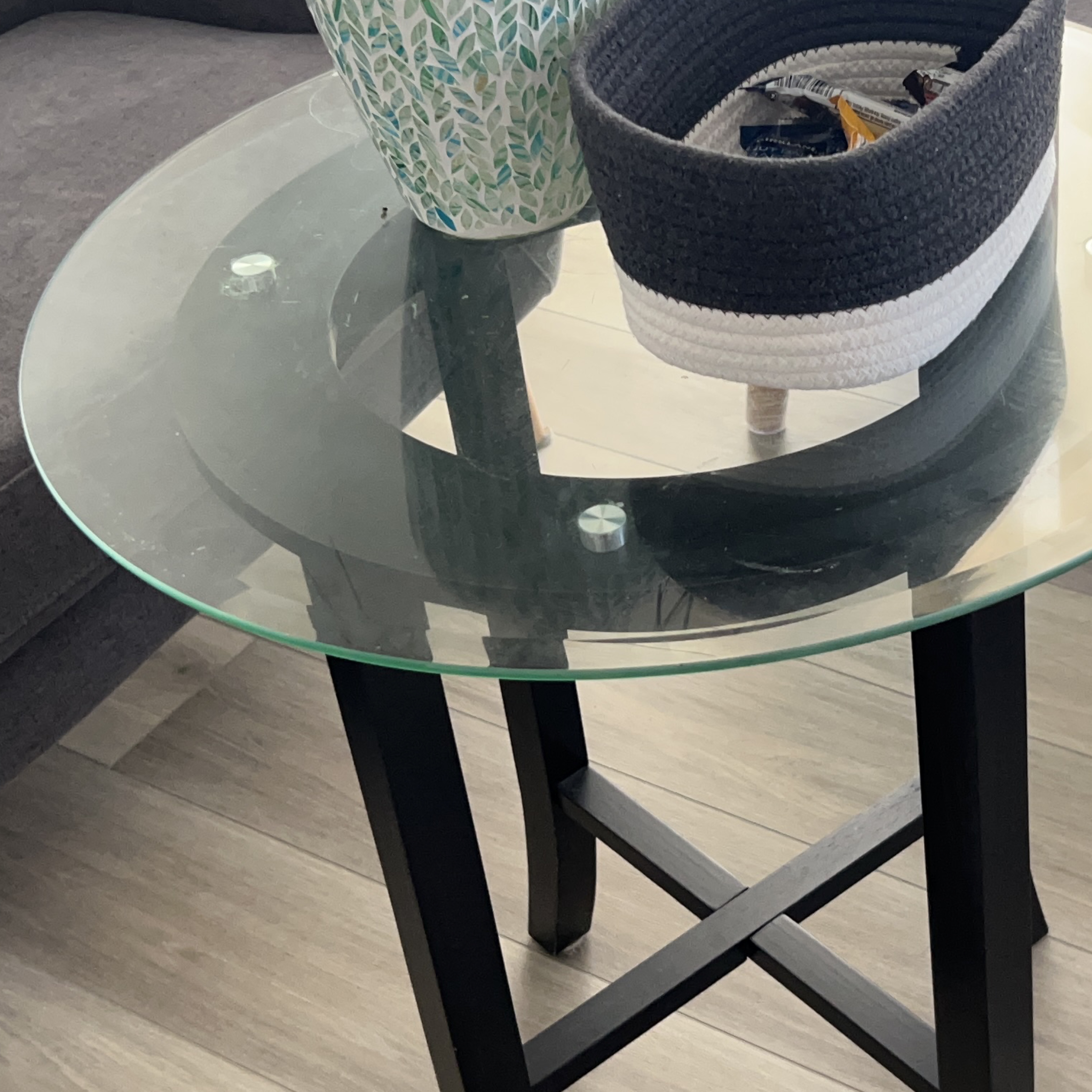 Round Glass Top Side Table with Black Frame