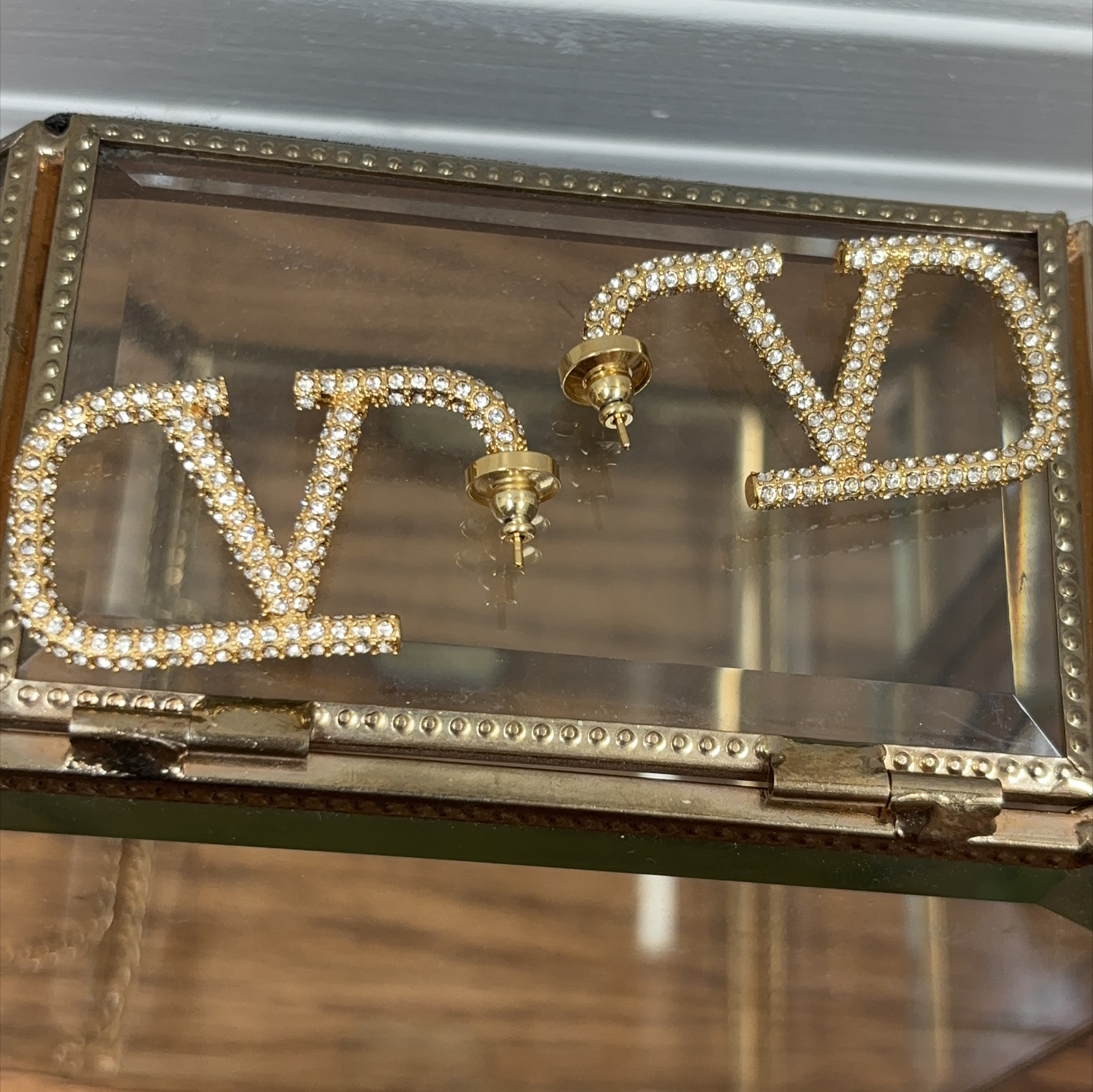 VD Initial Gold Crystal Earrings thumbnail