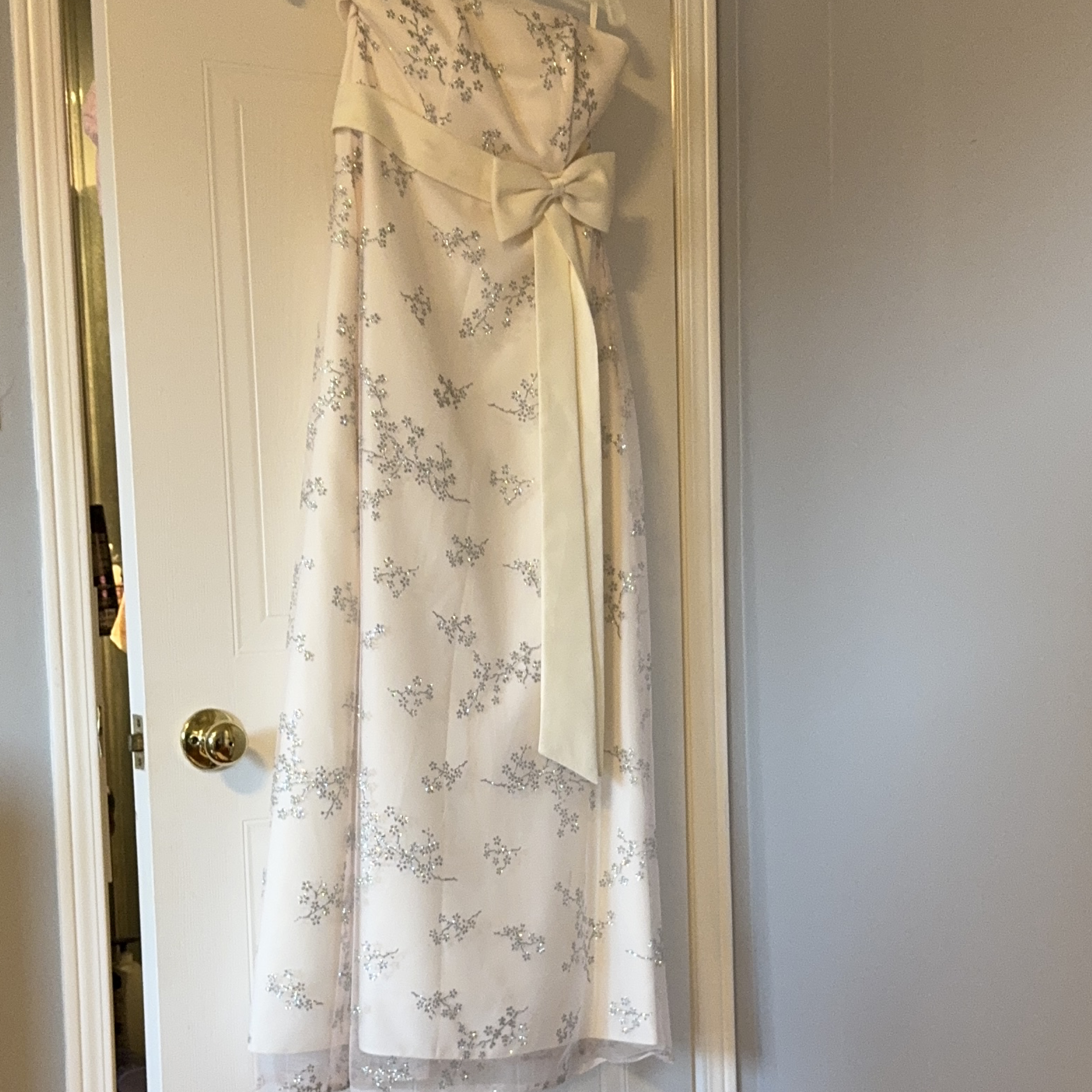 Strapless Formal Dress with Floral Detail