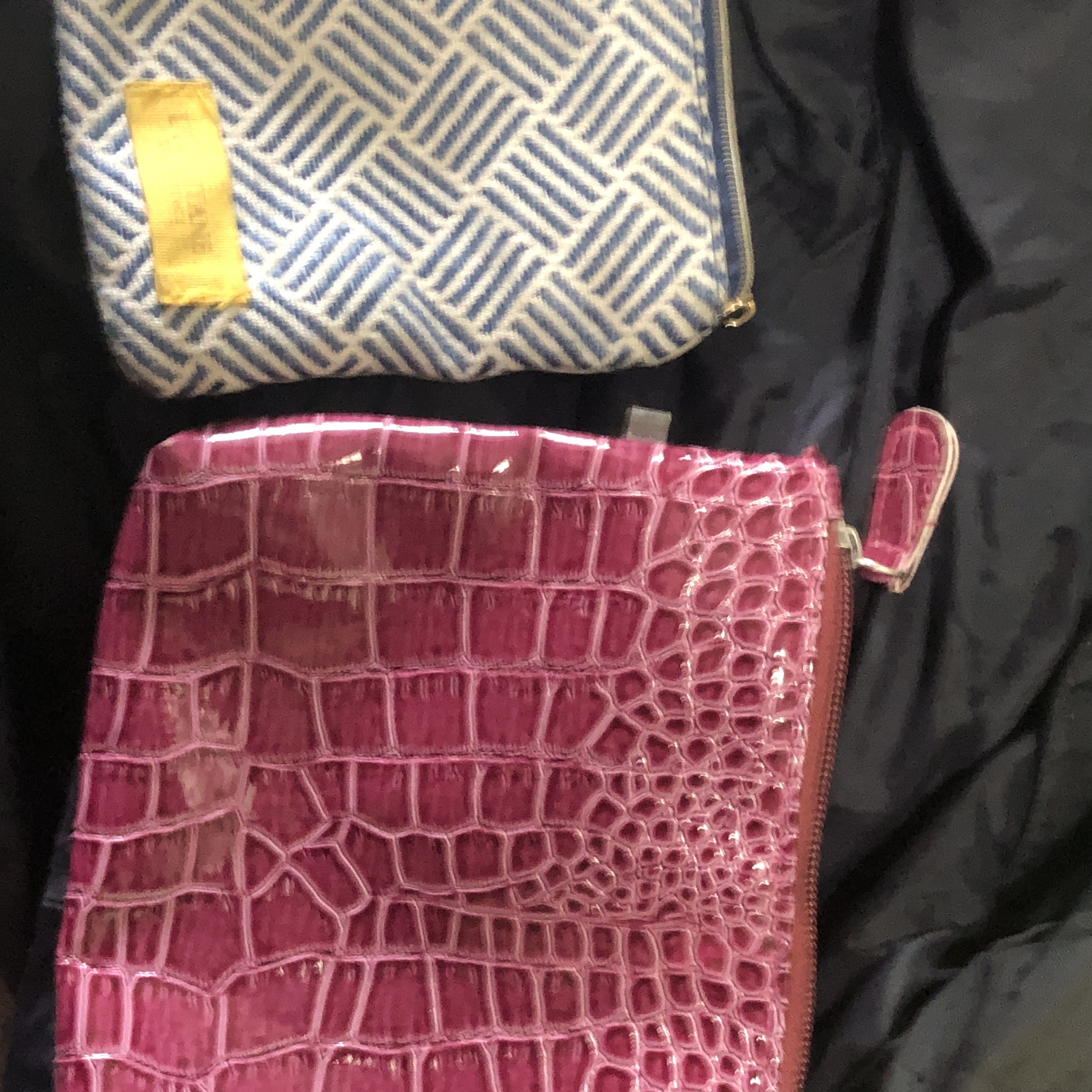 Two Cosmetic Bags: Blue Chevron l’Octaine & Pink Crocodile thumbnail