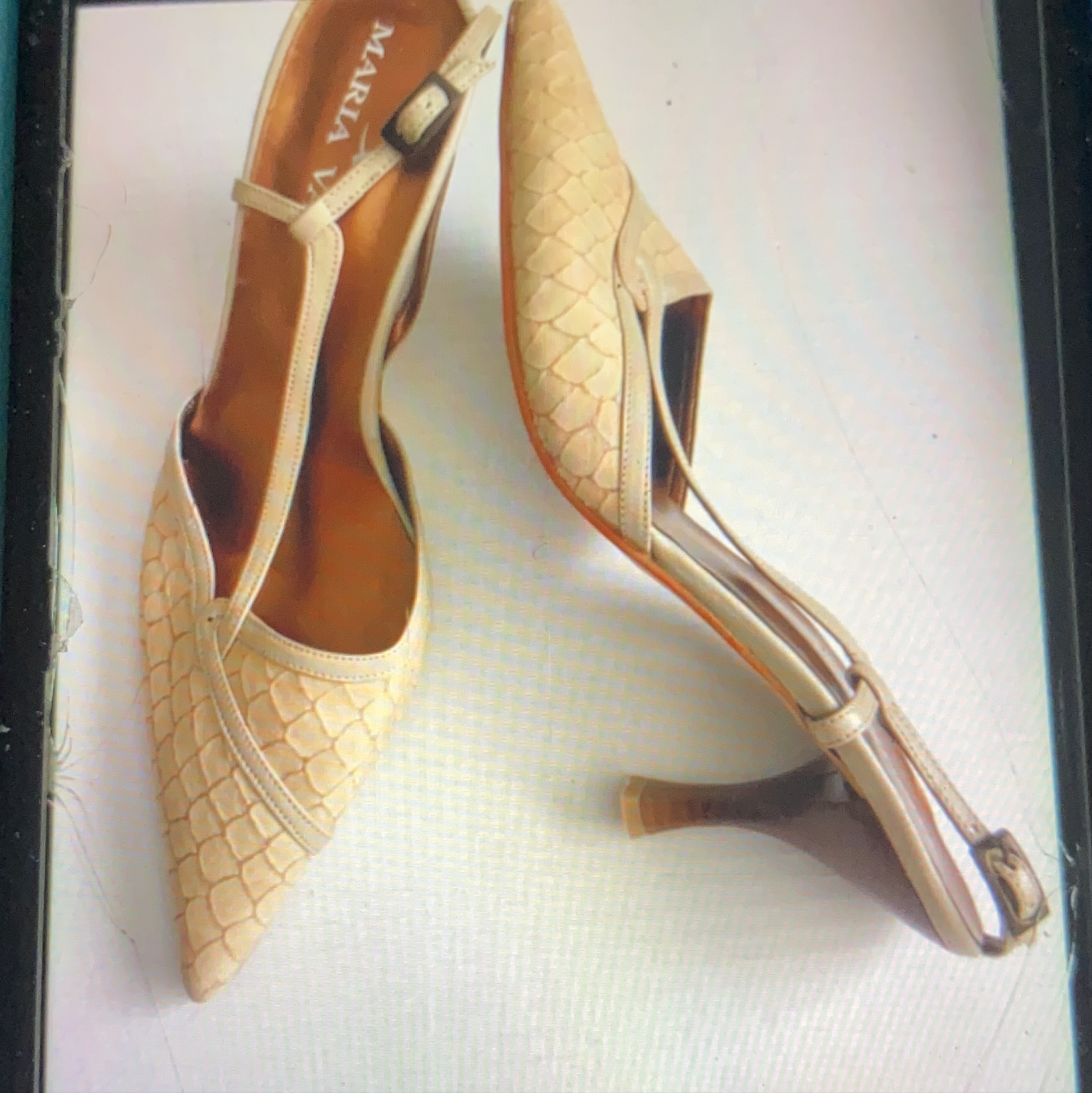 Maria Valentina Beige Leather Slingback Heels thumbnail