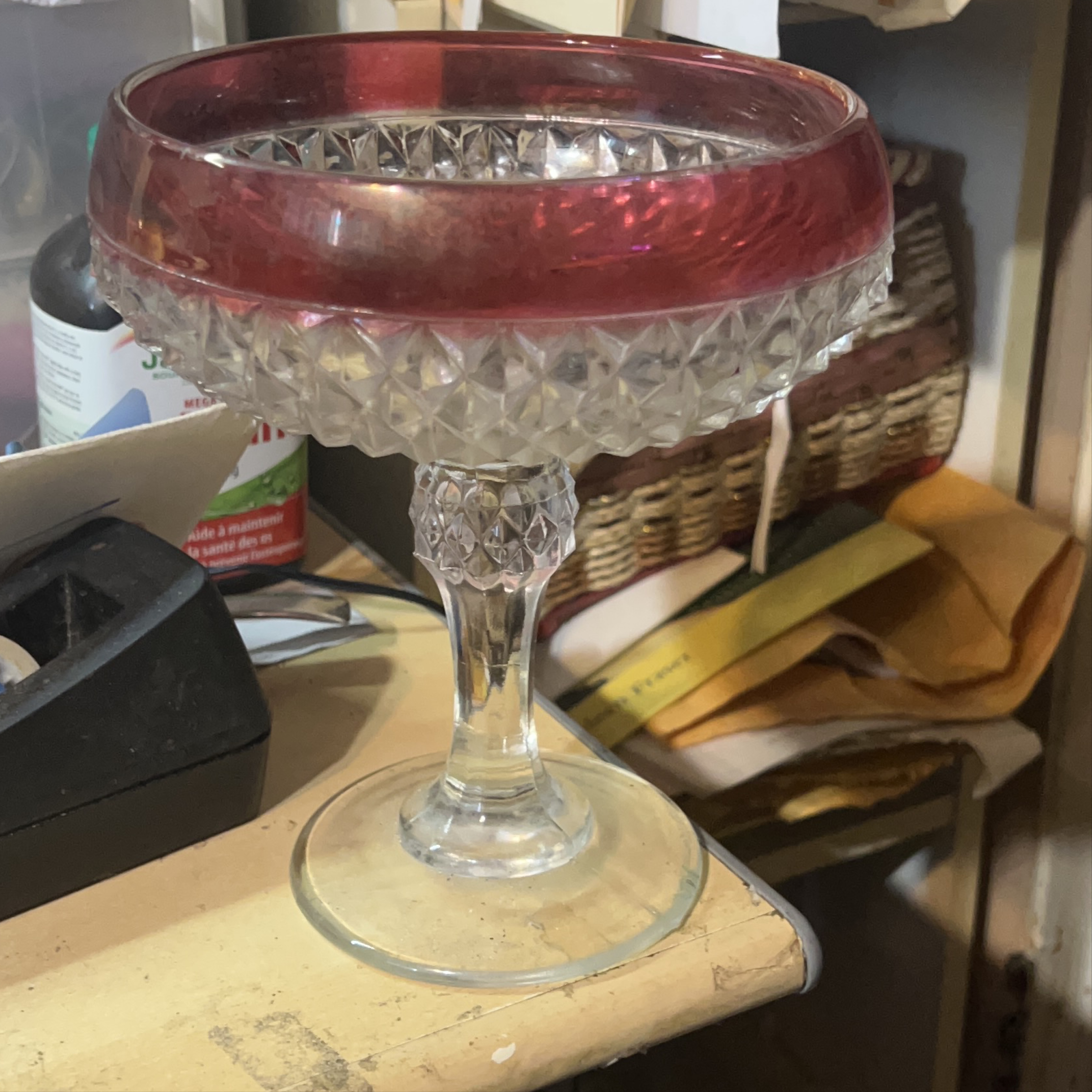 Vintage Cranberry Glass Pedestal Bowl thumbnail