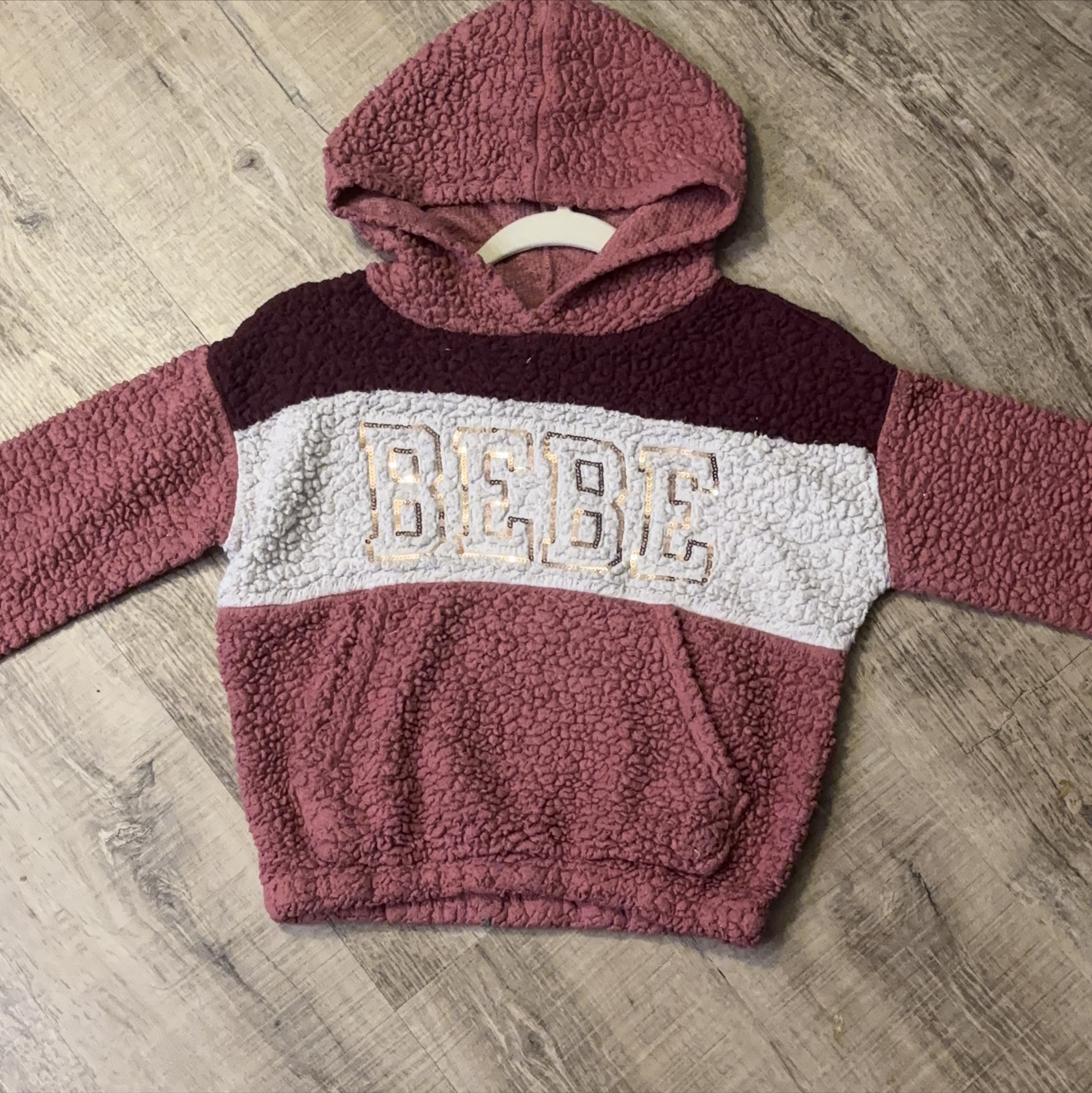 BEBE Girls' Pink Sherpa Hoodie Size L, it can fit from 10-14