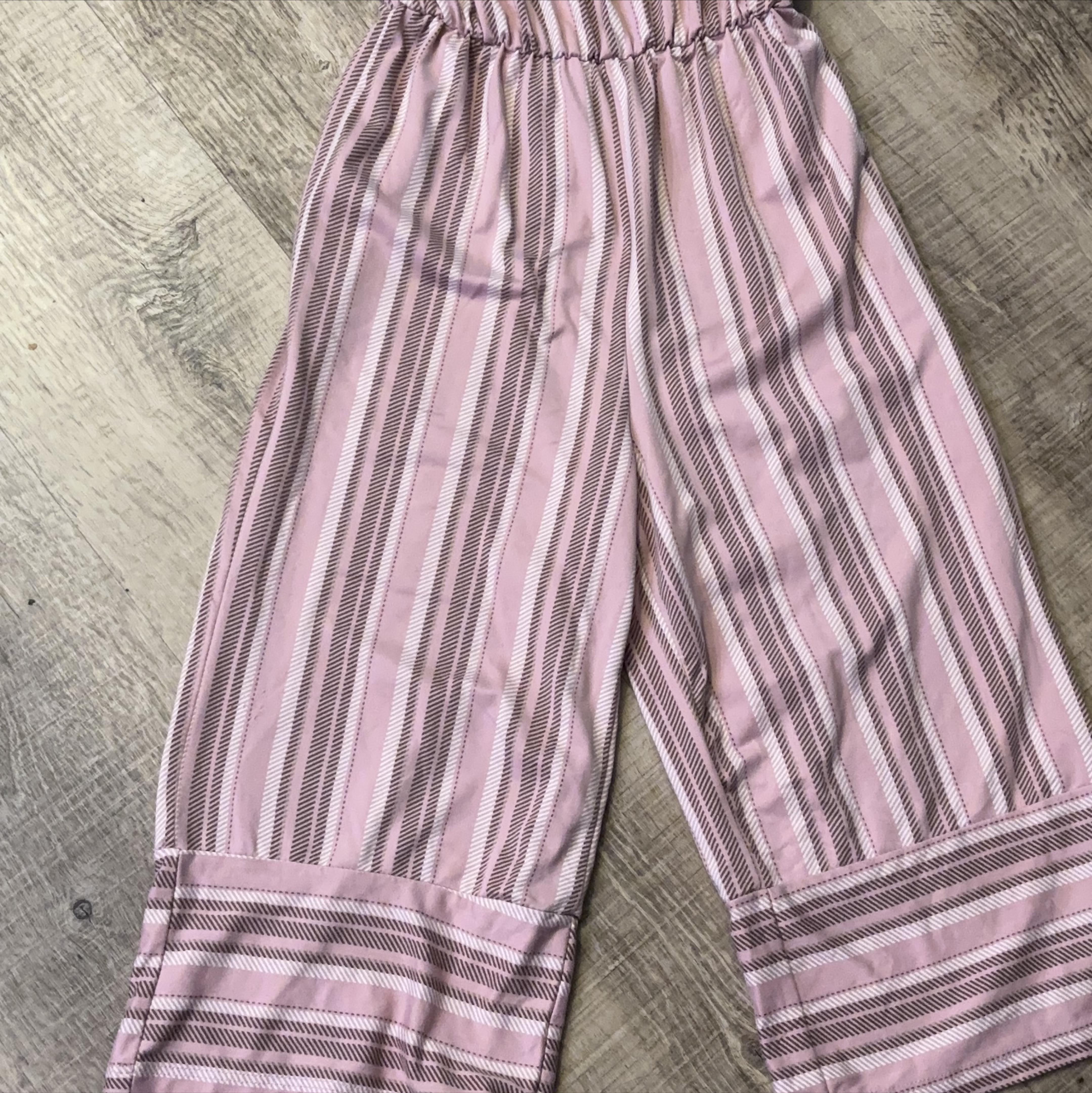 Gir's Pink and Brown Striped Culotte Jumpsuit