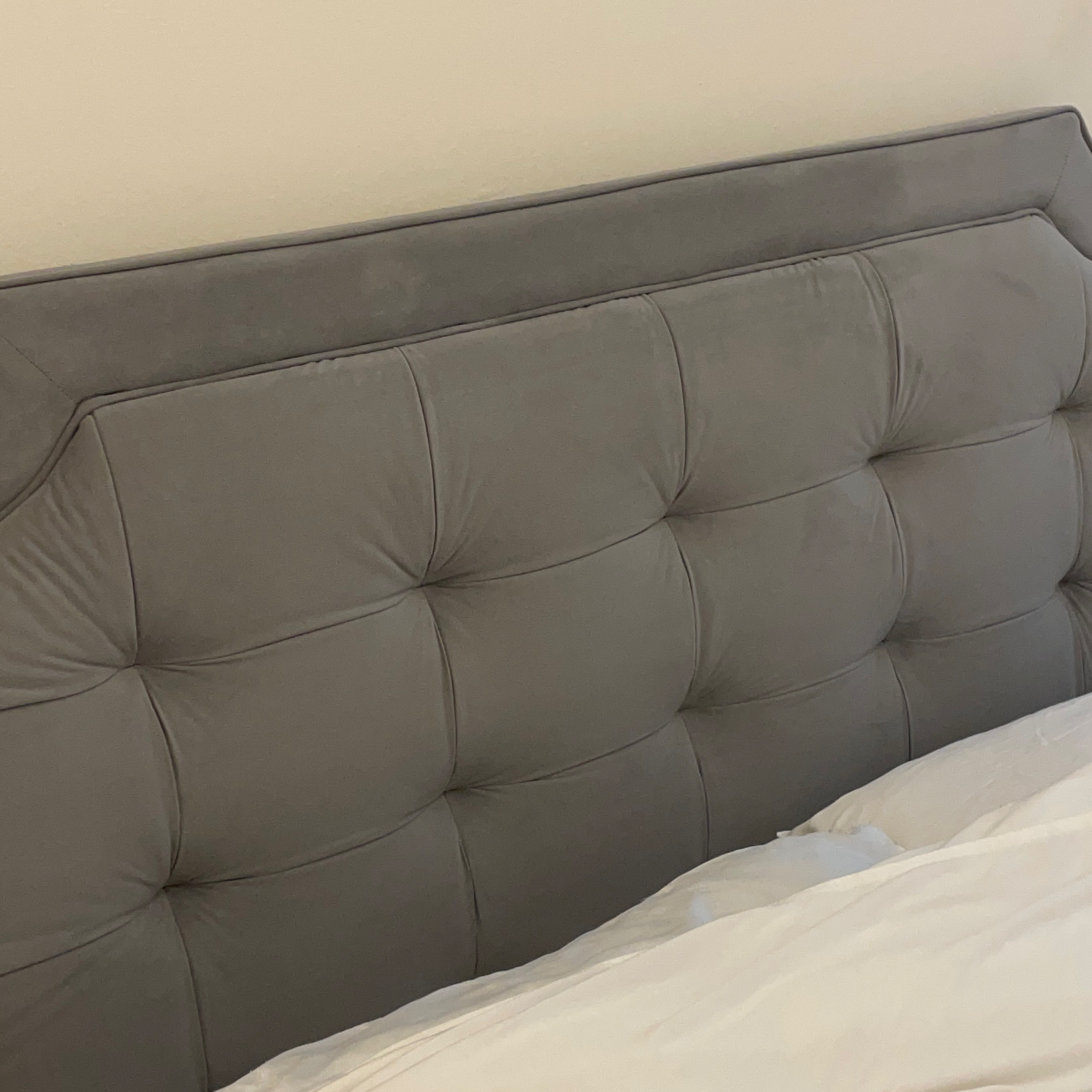 Gray Velvet Tufted Headboard for Queen Bed thumbnail