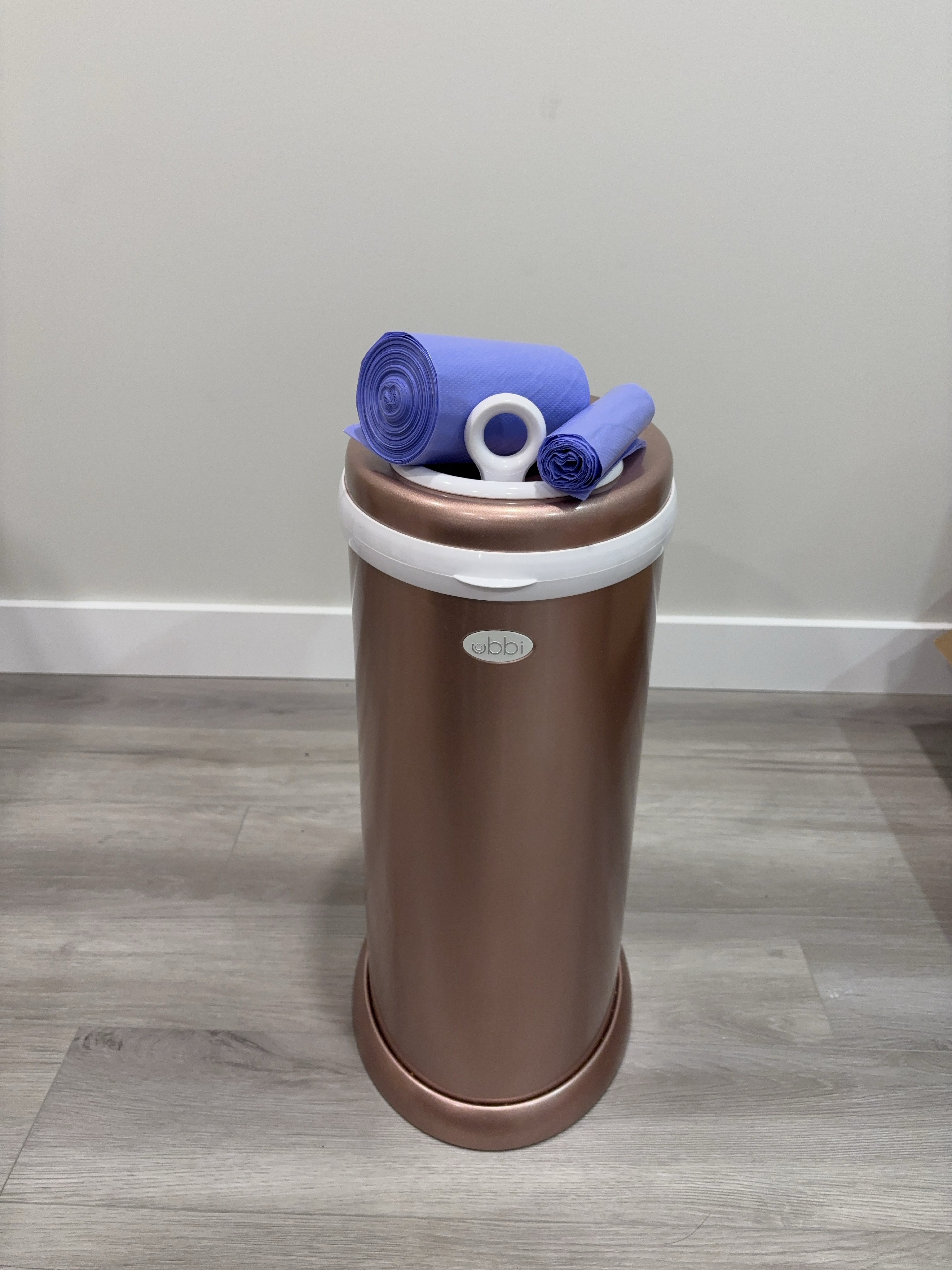 Ubbi Rose Gold Diaper Pail with Refill Bags thumbnail