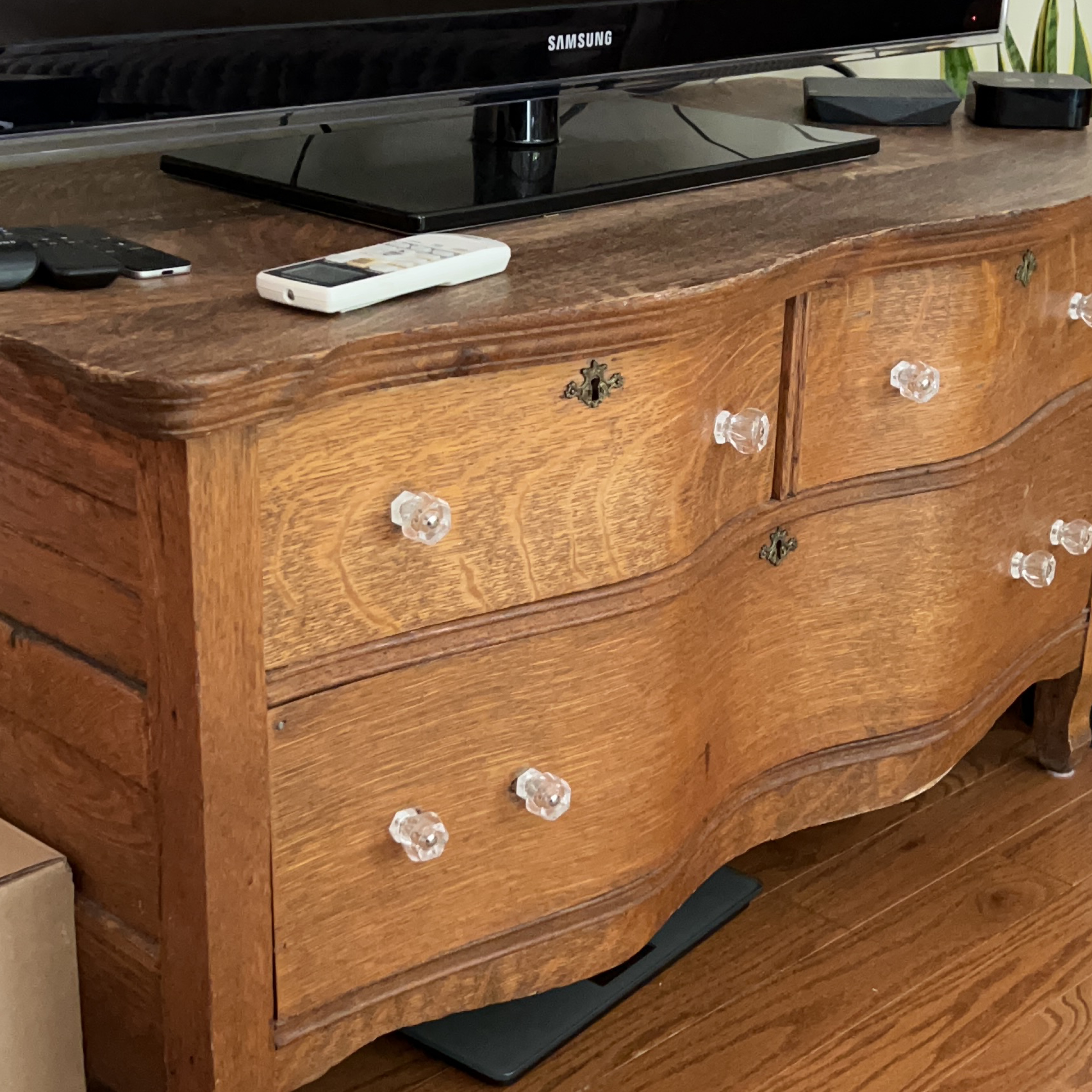 Antique Oak Dresser with Glass Knobs
