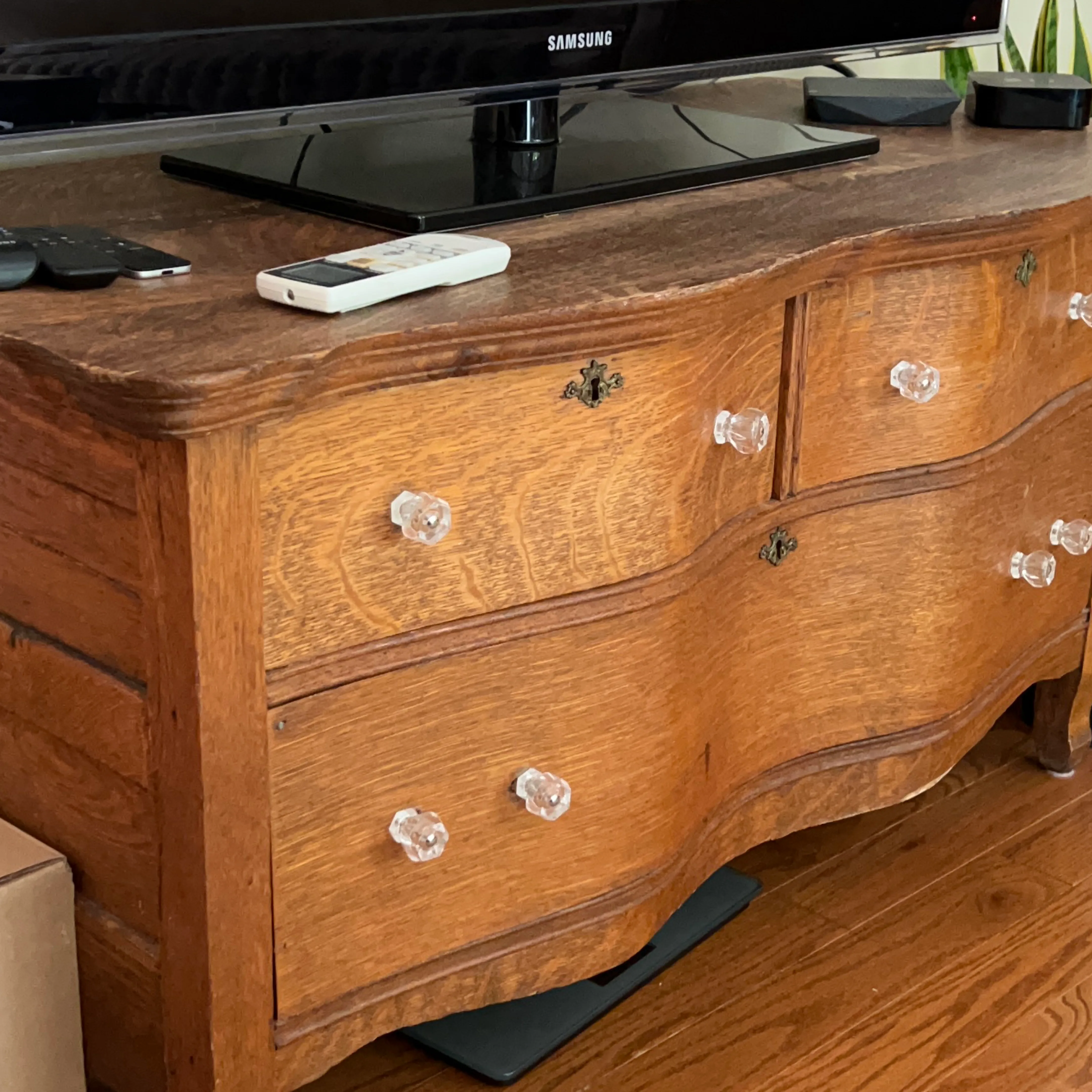 Antique Oak Dresser with Glass Knobs