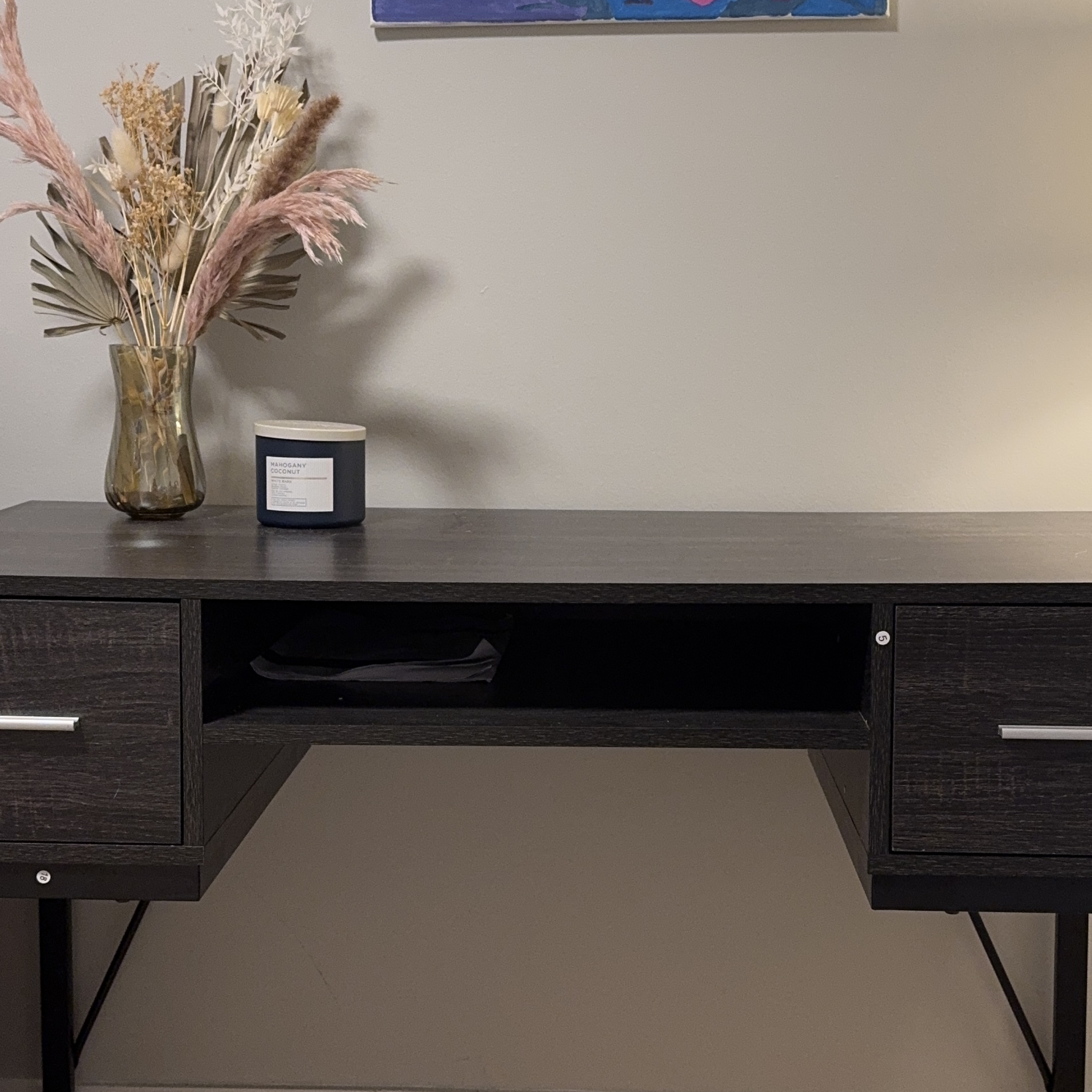 Dark Brown Writing Desk with Two Drawers