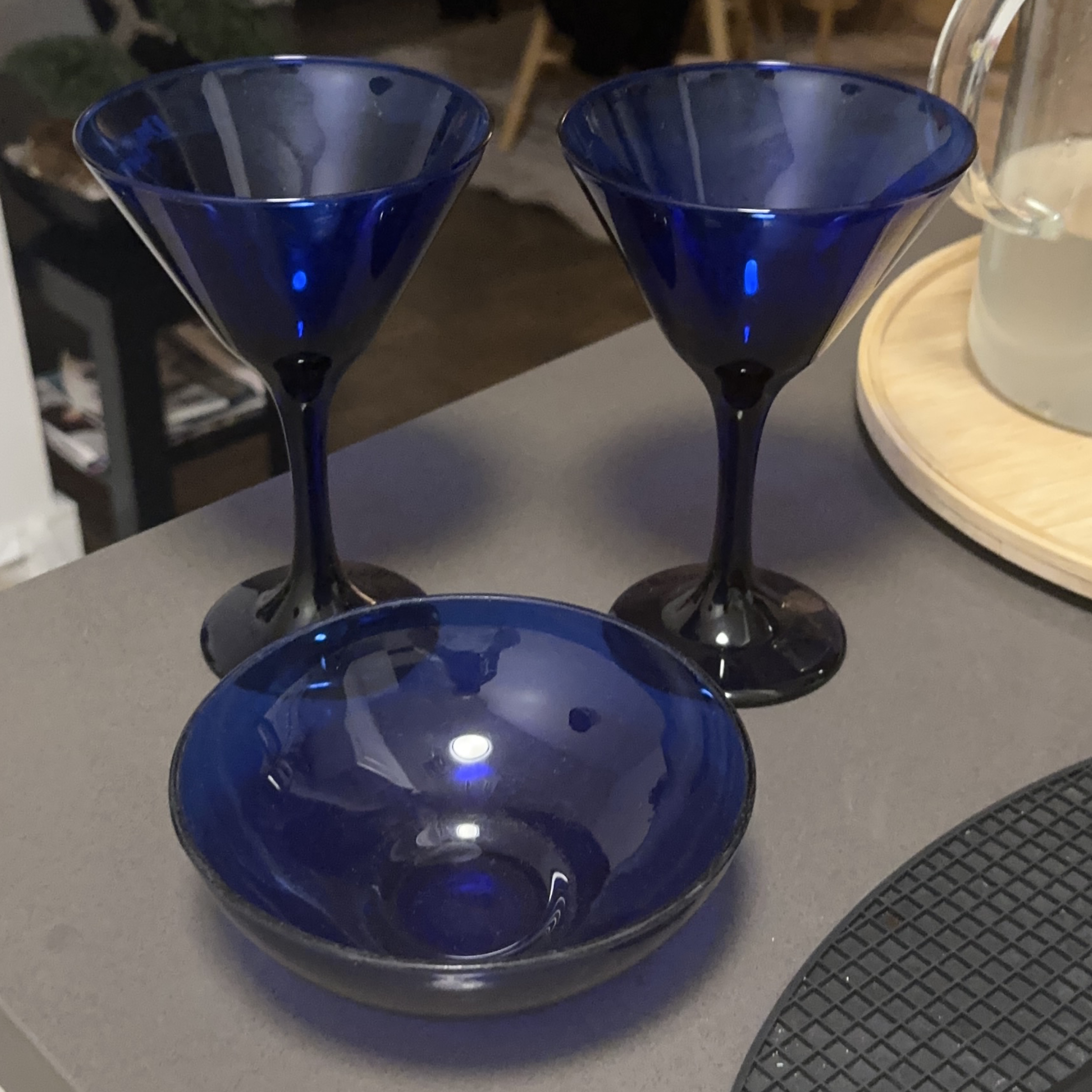 Cobalt Blue Martini Glasses and Dish thumbnail