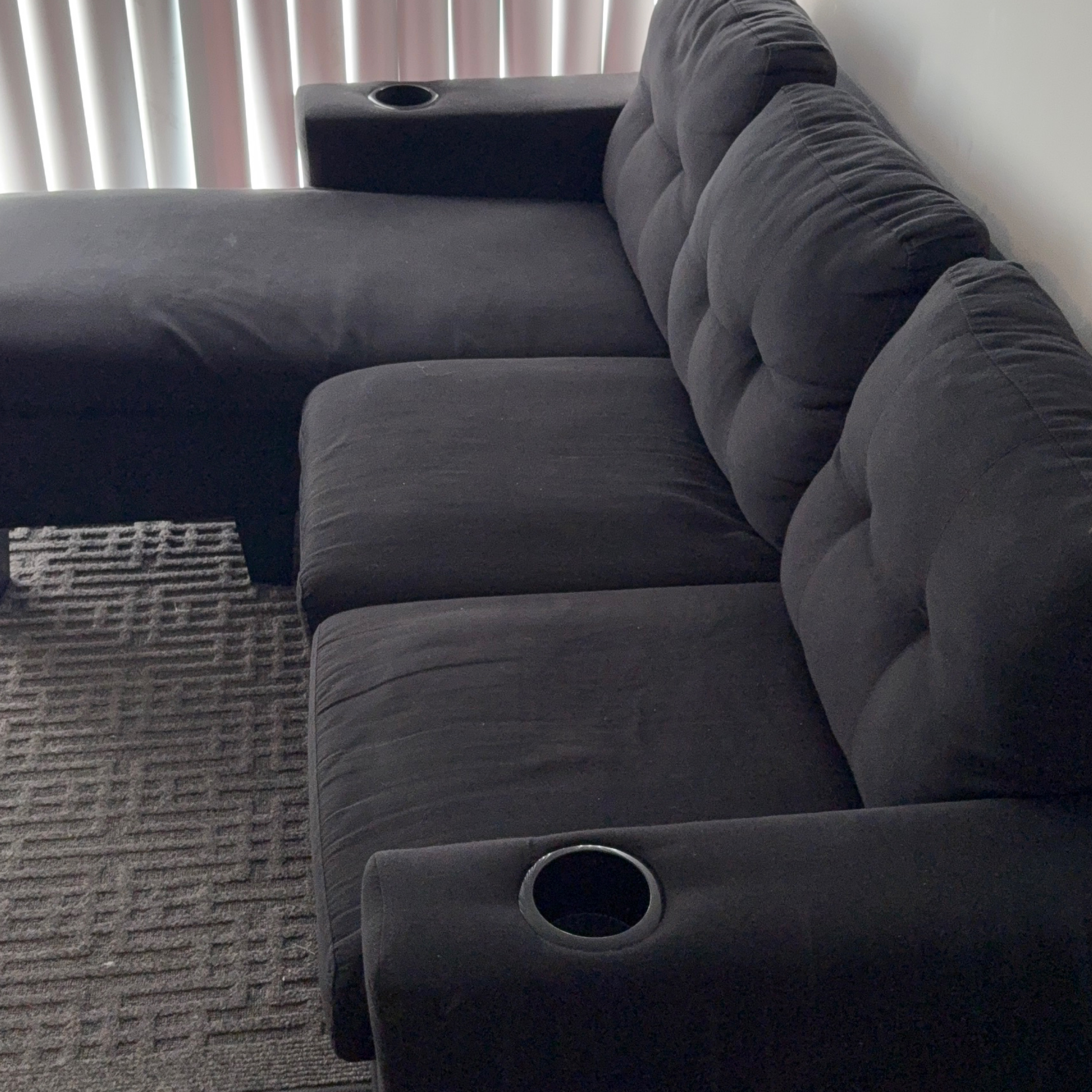 Black Sectional Sofa with Cup Holders