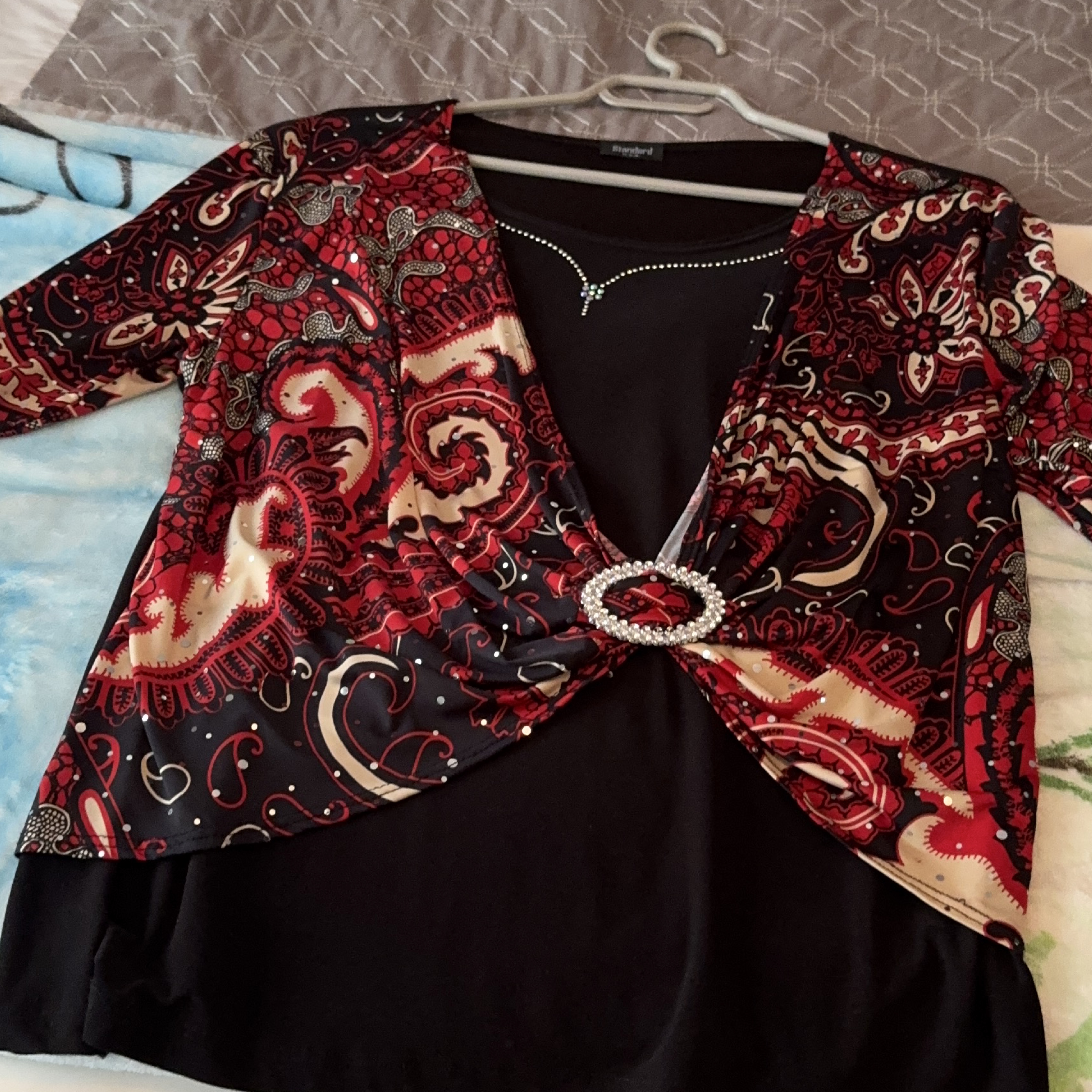 Women's Red and Black patterned top thumbnail