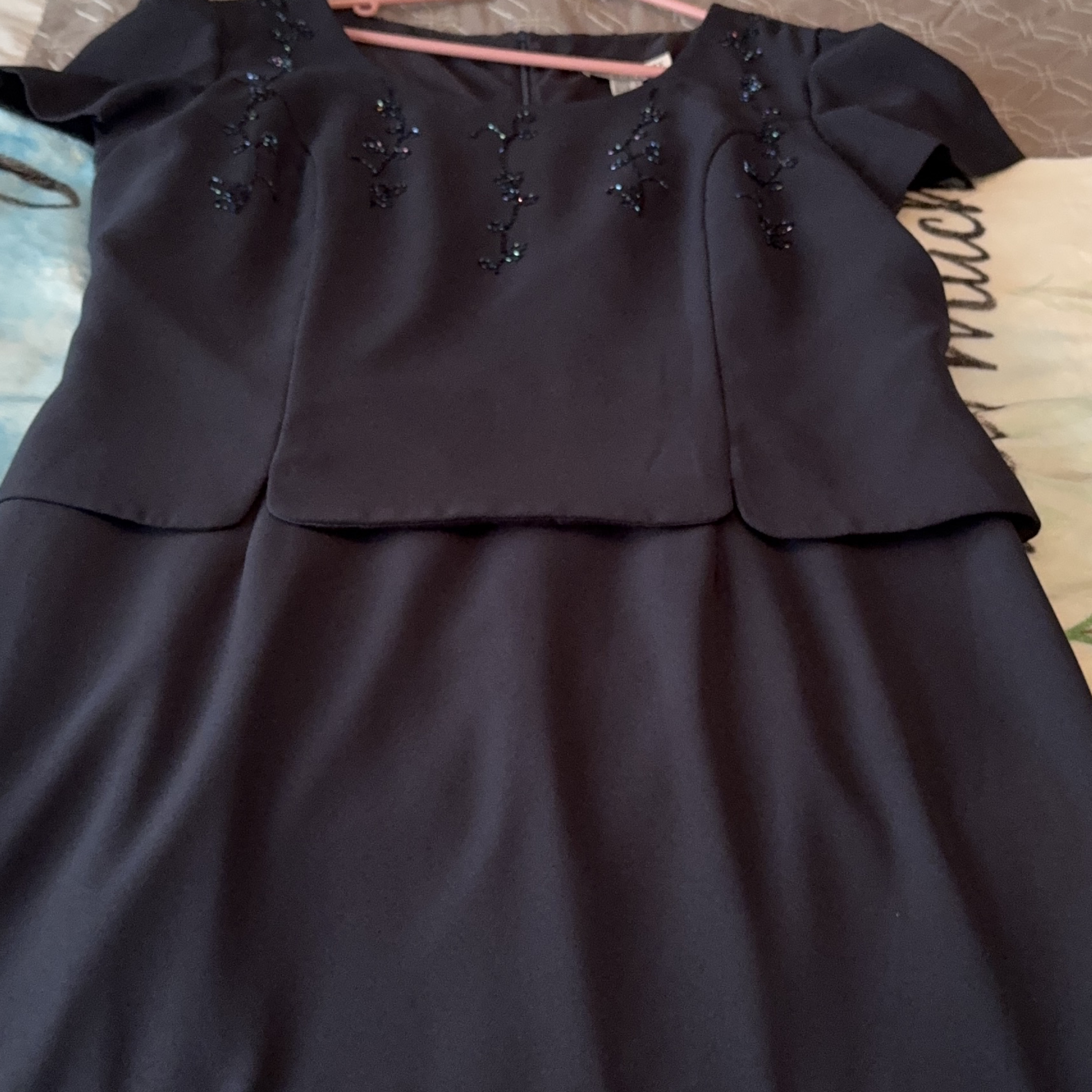 Sophisticate Navy Blue Beaded Dress Size 16 thumbnail