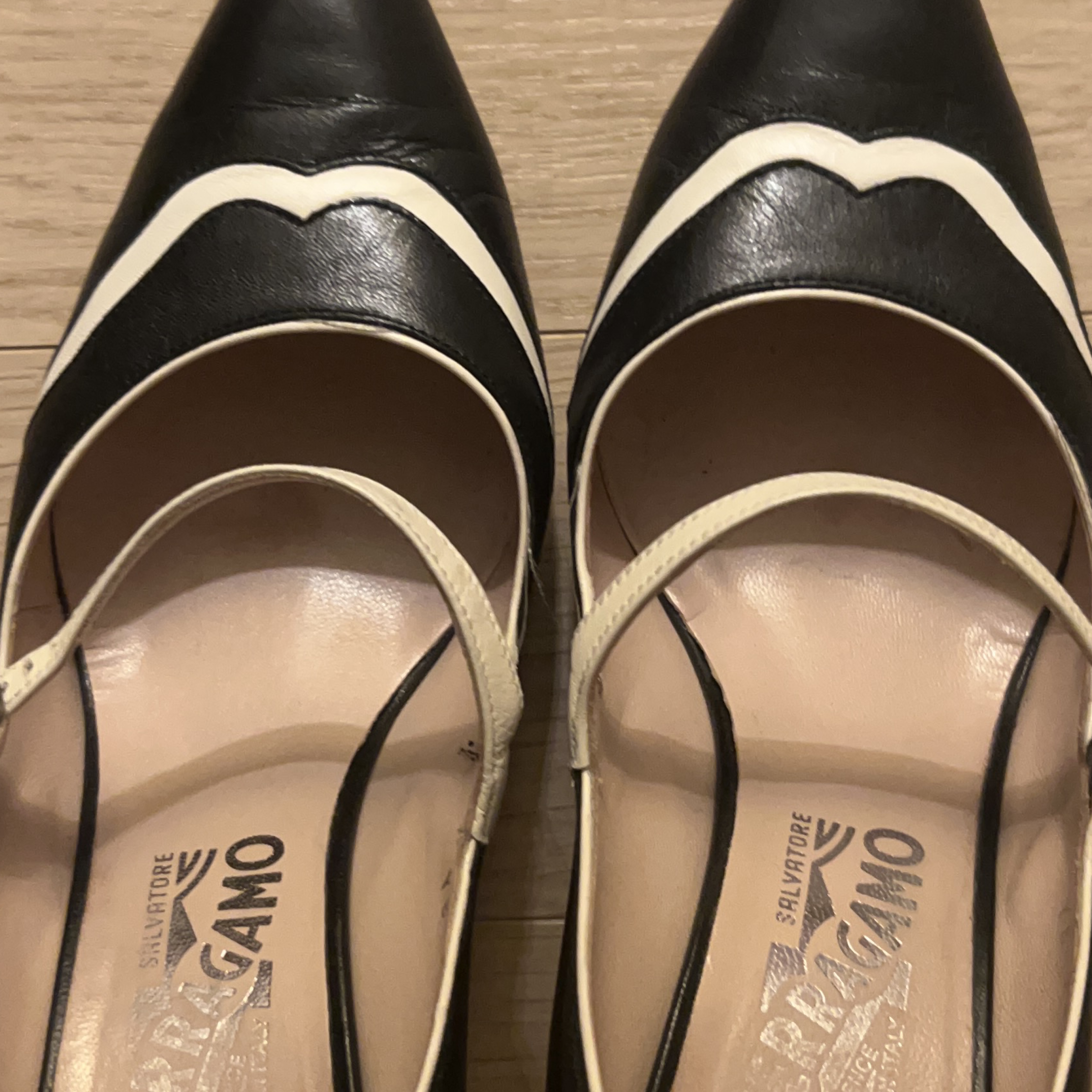 Salvatore Ferragamo Black and White Leather Heels