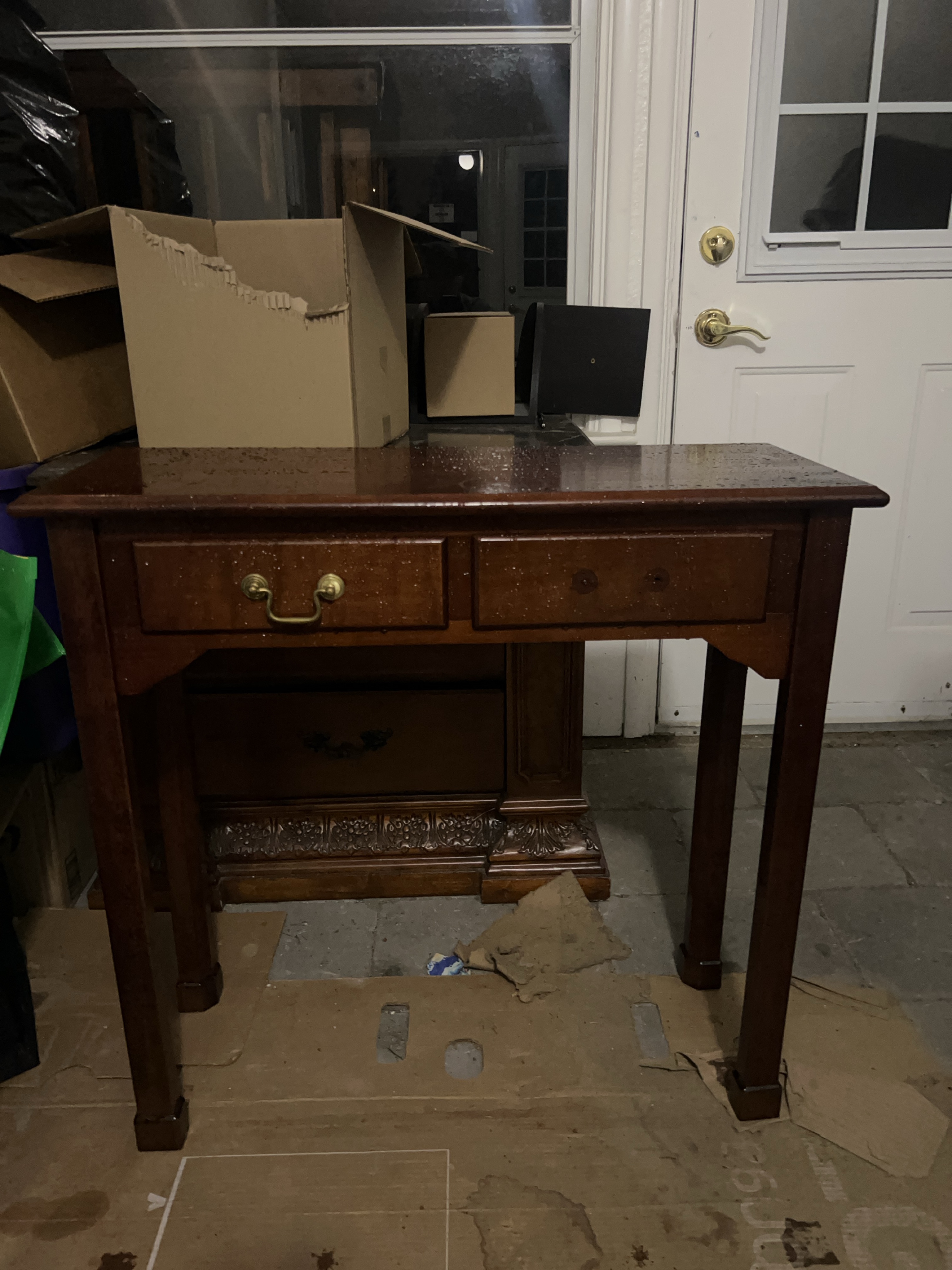 Dark Wood Console Table with Two Drawers thumbnail