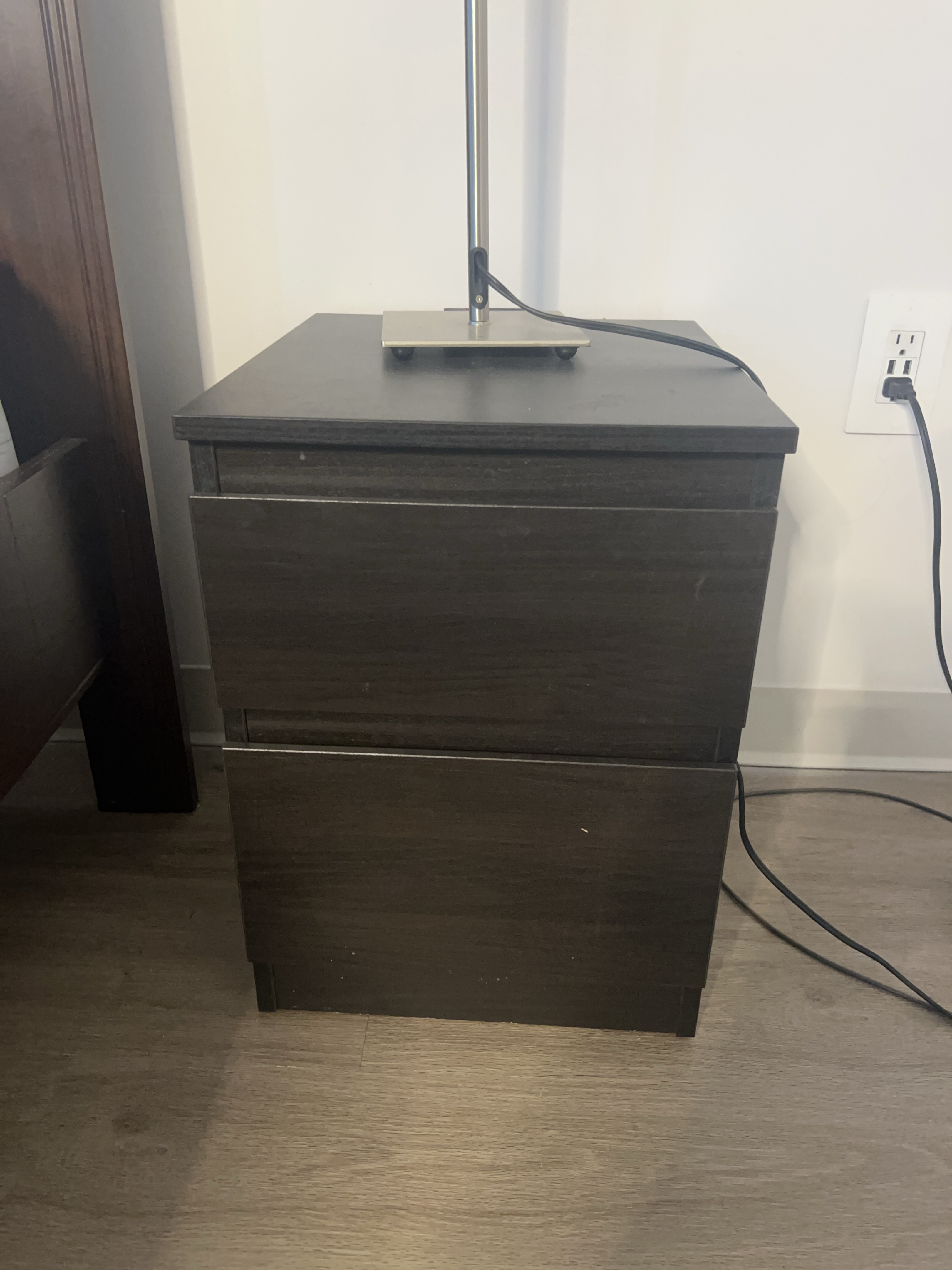 Dark Brown Two-Drawer Nightstand x 2