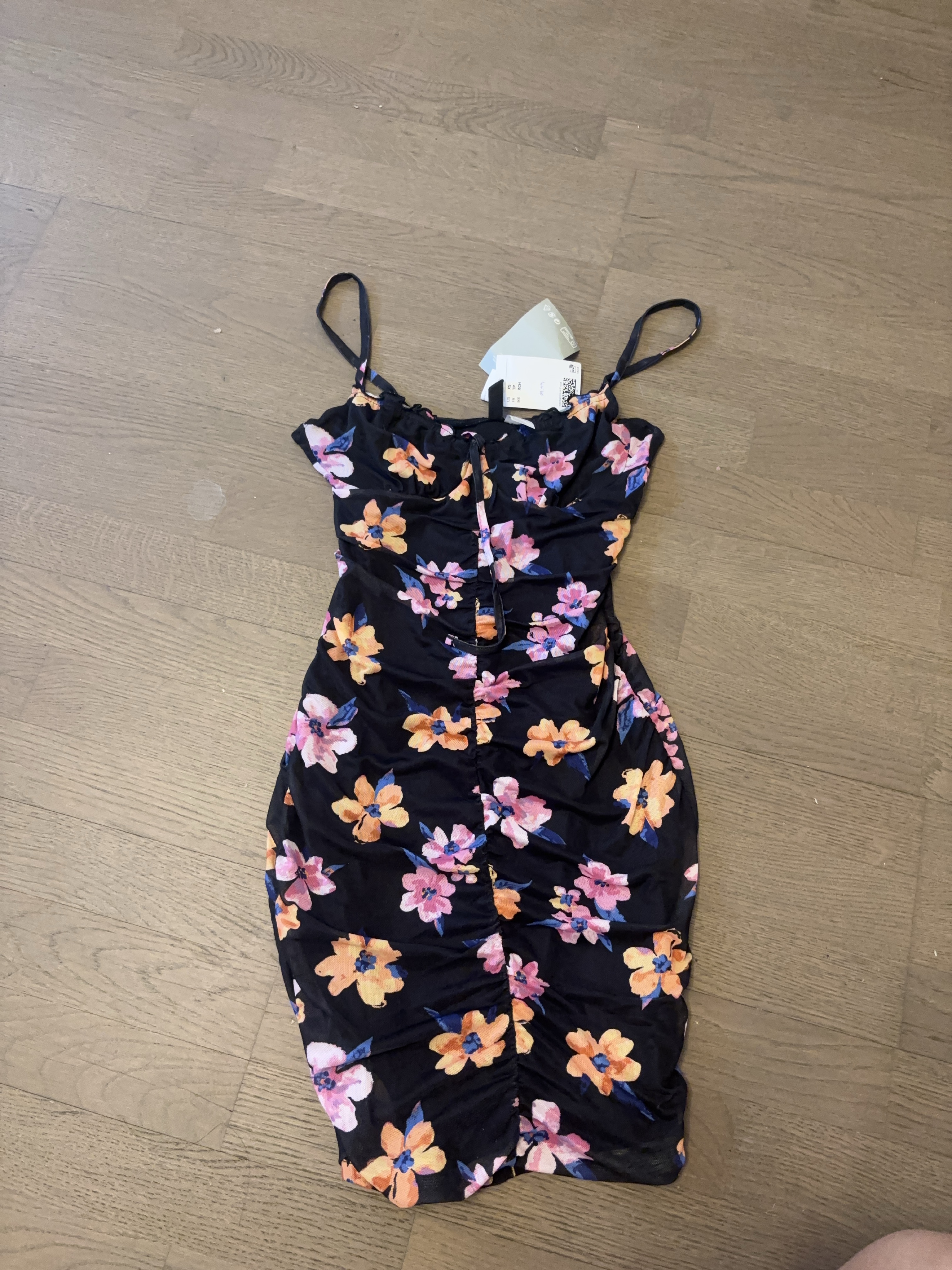 H&M Black Floral Draped Mini Dress thumbnail