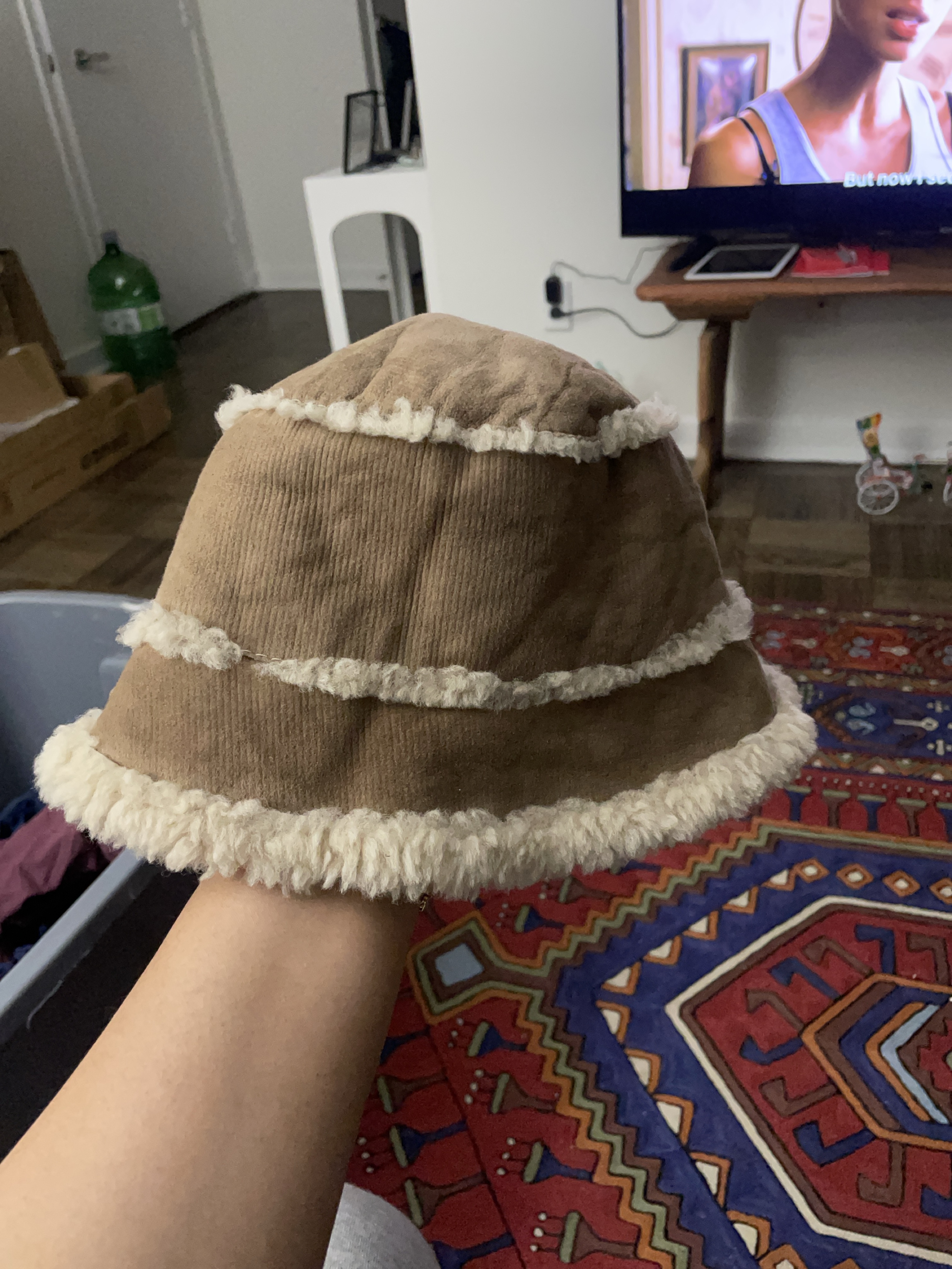 Brown Corduroy Bucket Hat with Sherpa Lining thumbnail