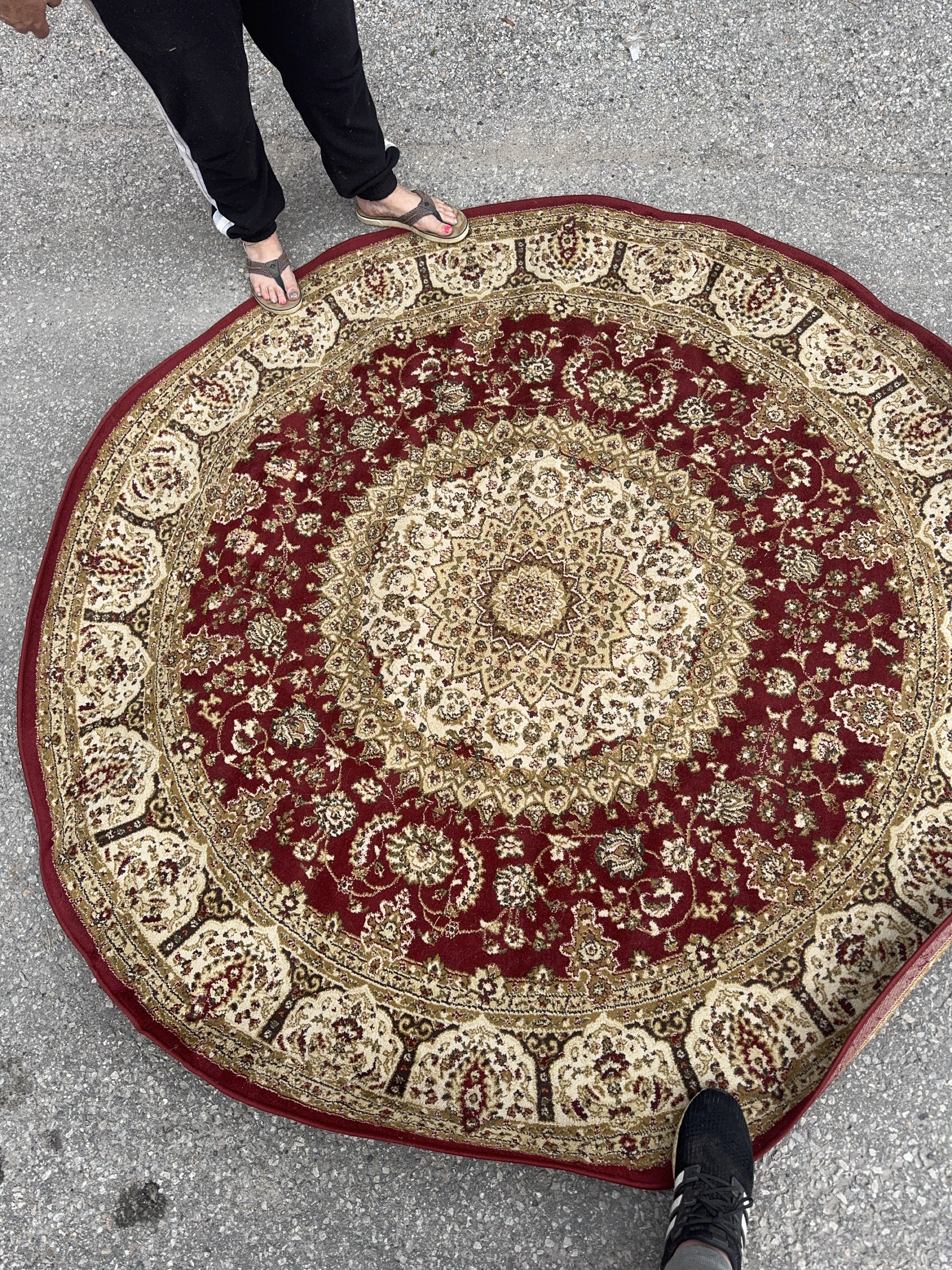 Round Red and Beige Area Rug thumbnail