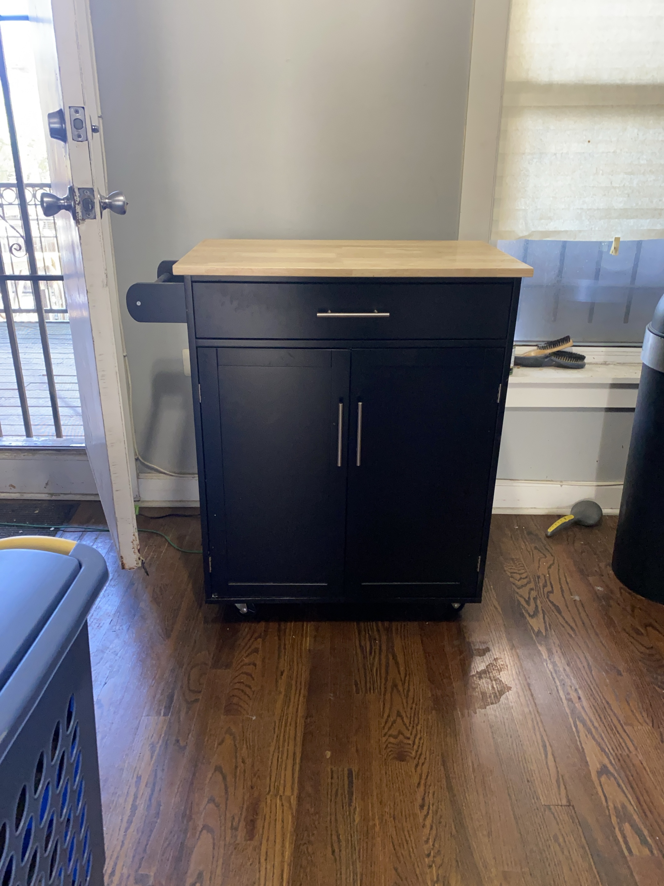 Black Kitchen Cart with Butcher Block Top