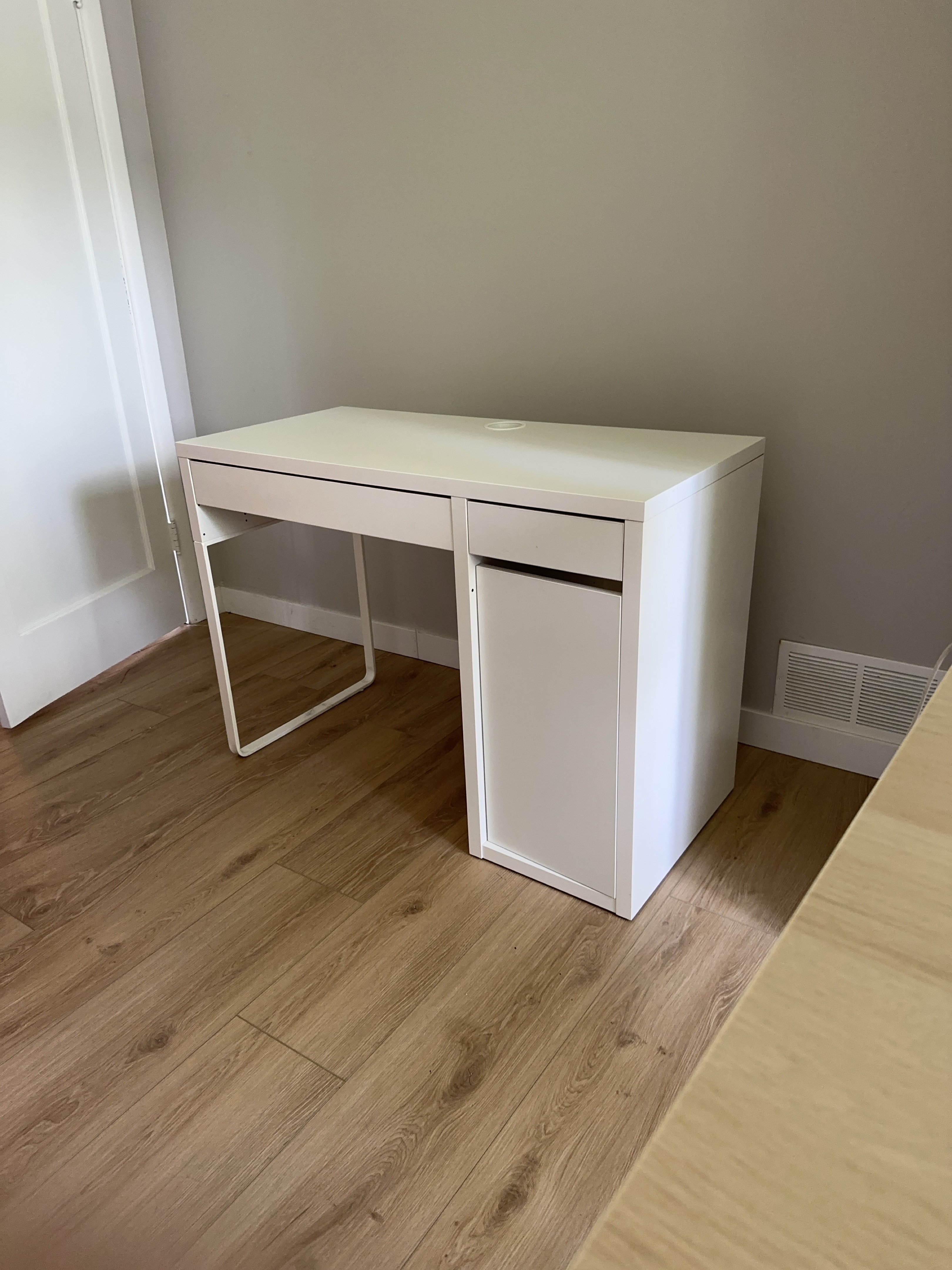 White IKEA Desk with Drawer and Cabinet