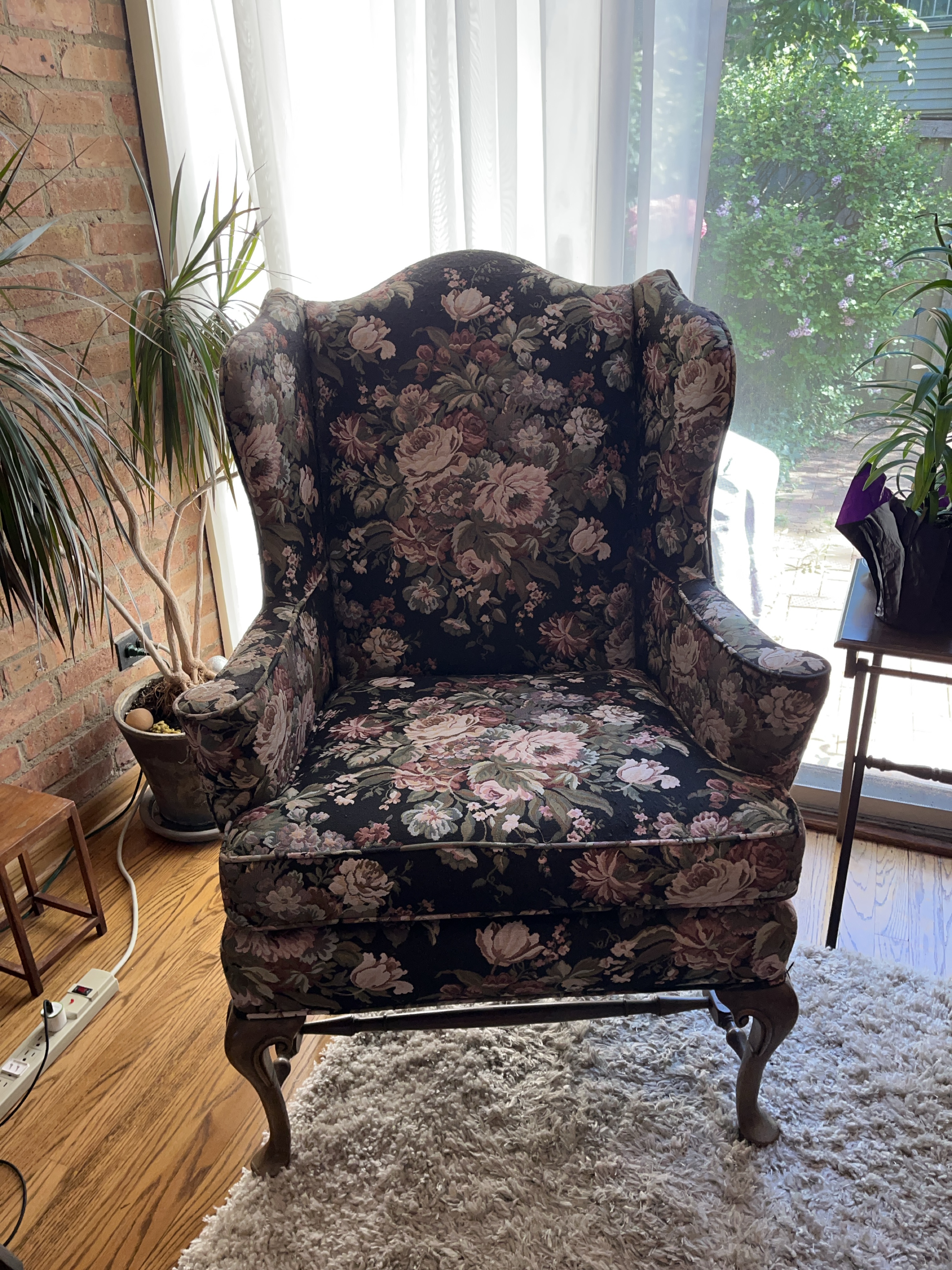 Vintage Floral Wingback Chairs (2) thumbnail