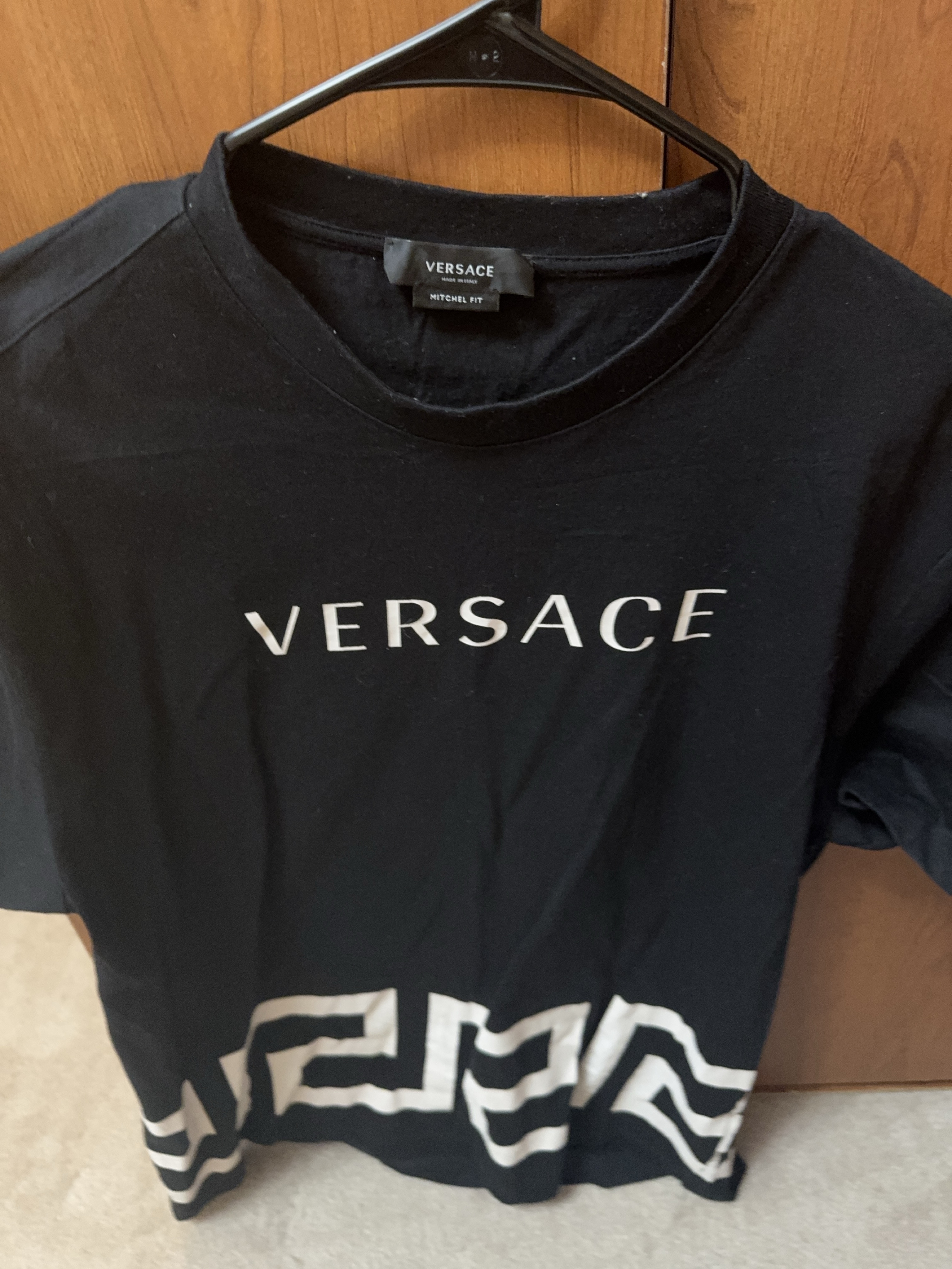 Versace Black T-Shirt with Greek Key Detail