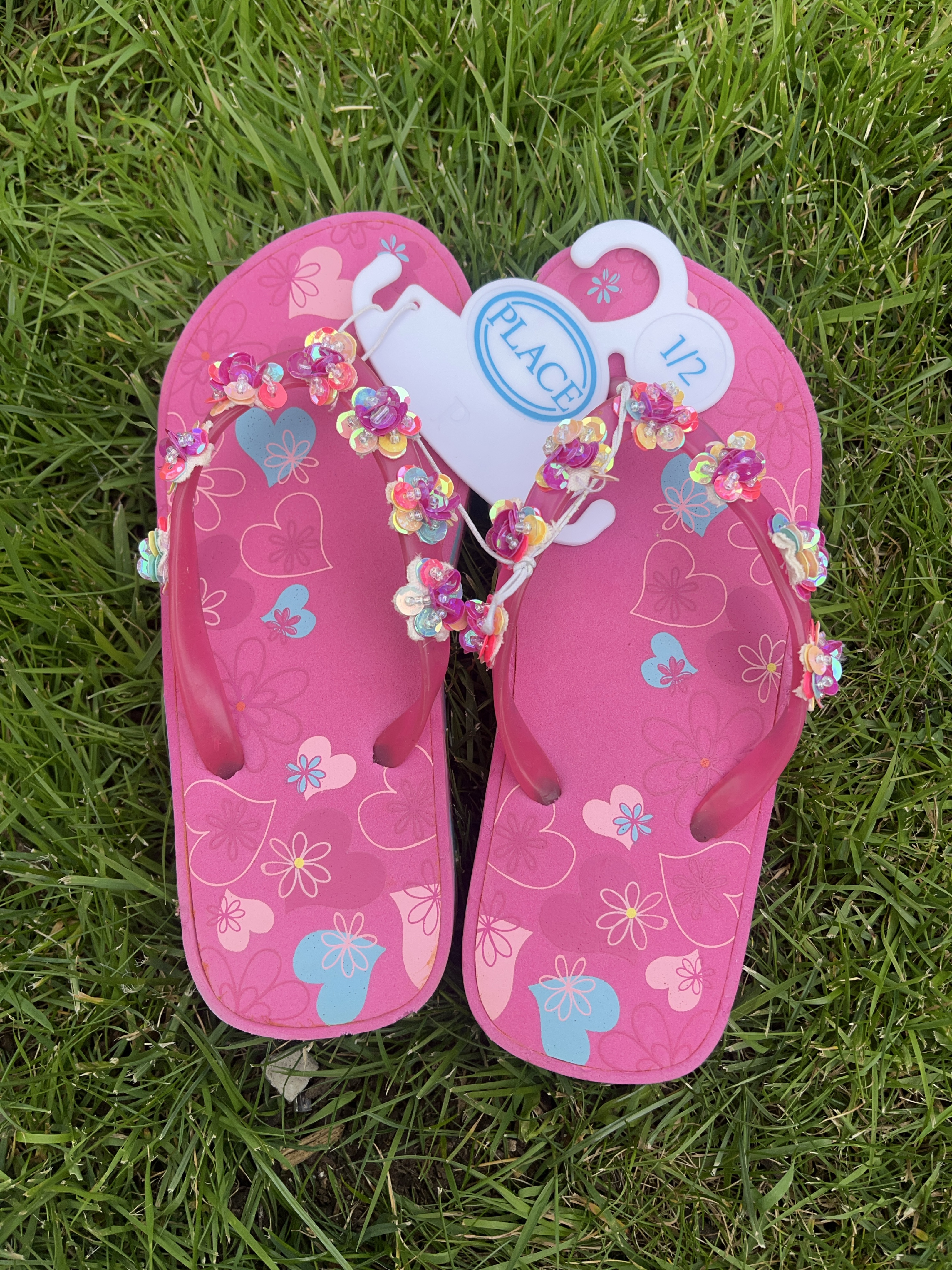 Girls' Pink Sequin Flip Flops Size 11/2