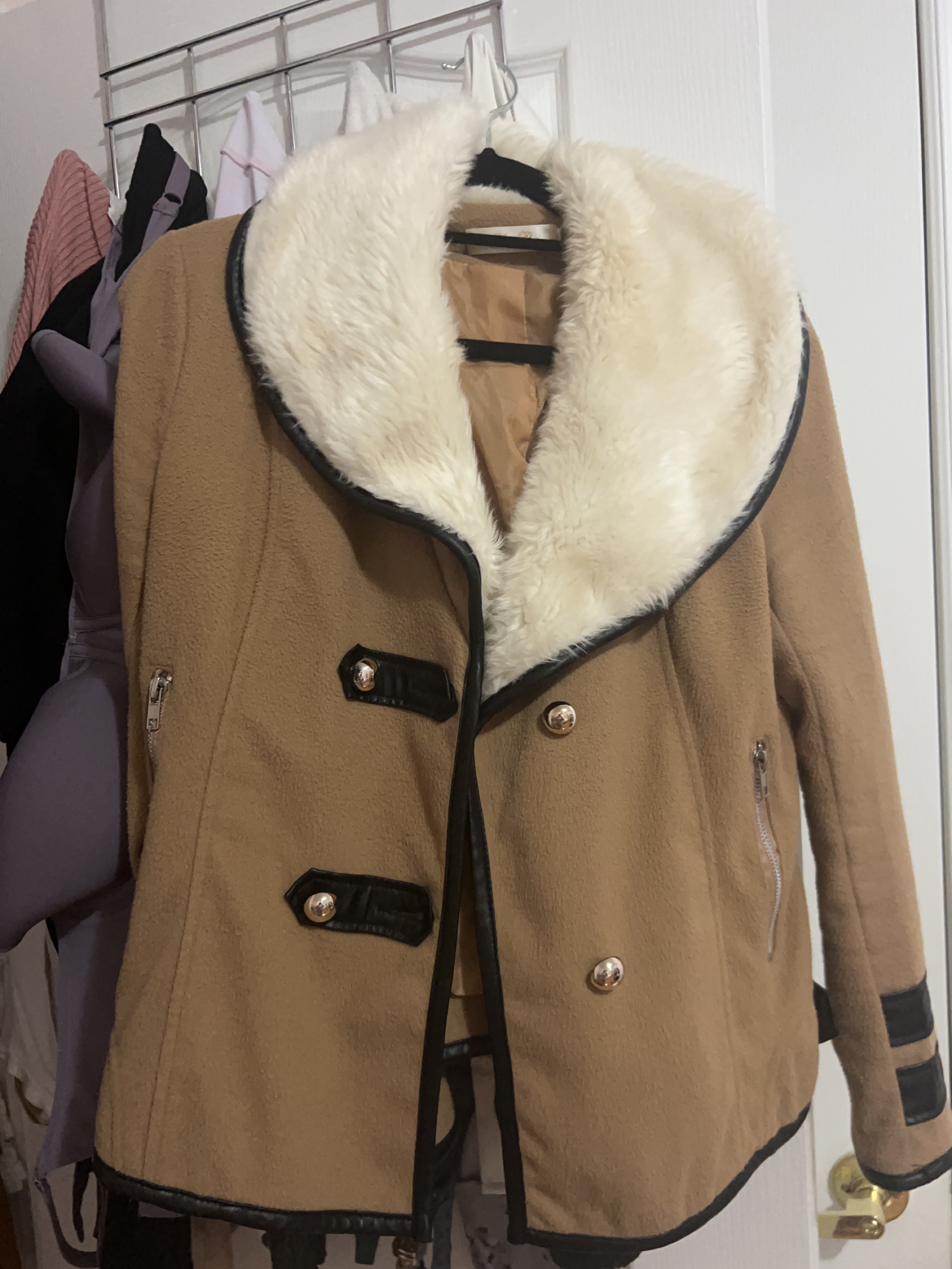 Camel Coat with Fur Collar
