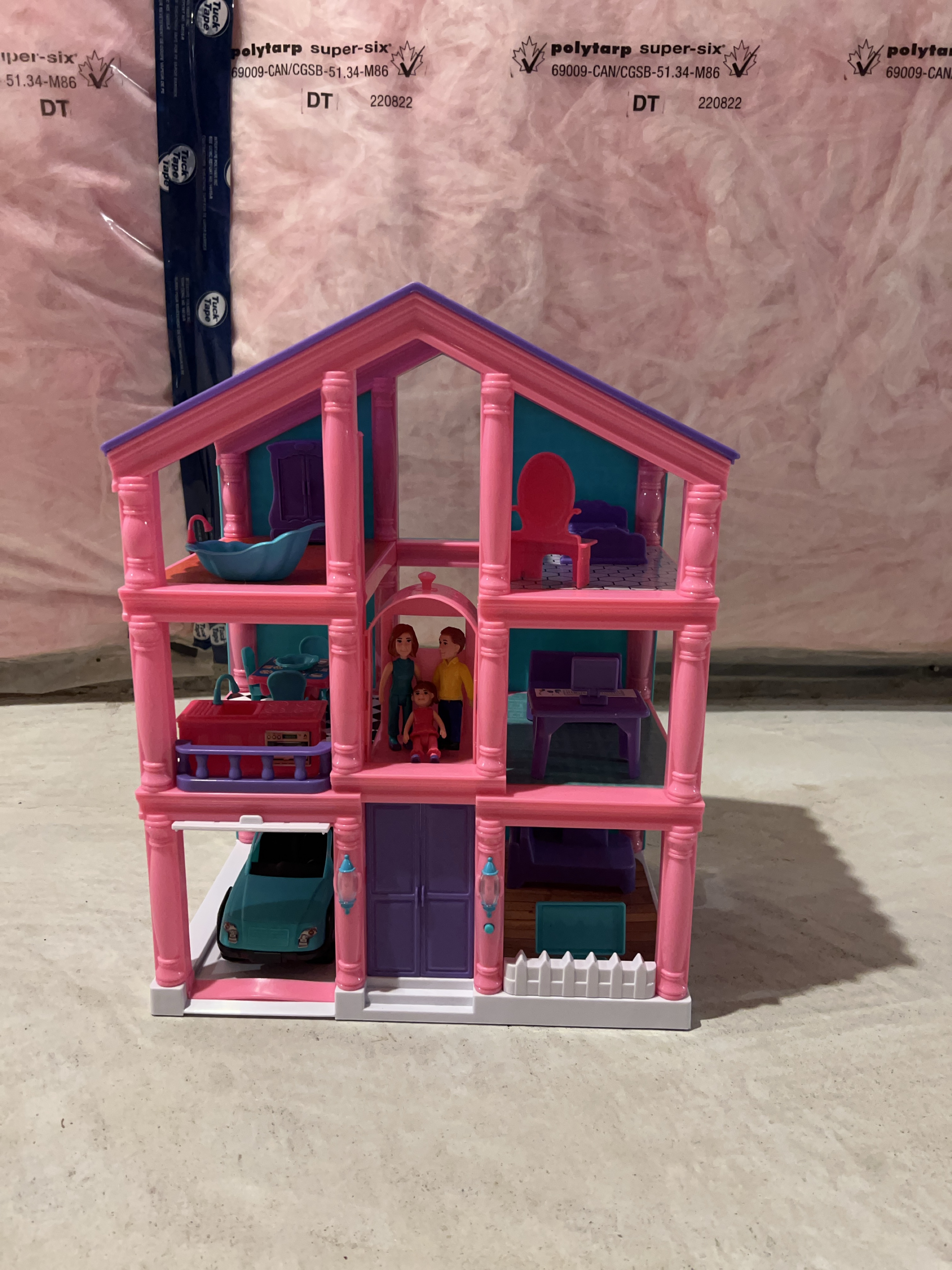 Pink Multi-Story Dollhouse with Family Figures and Accessories thumbnail