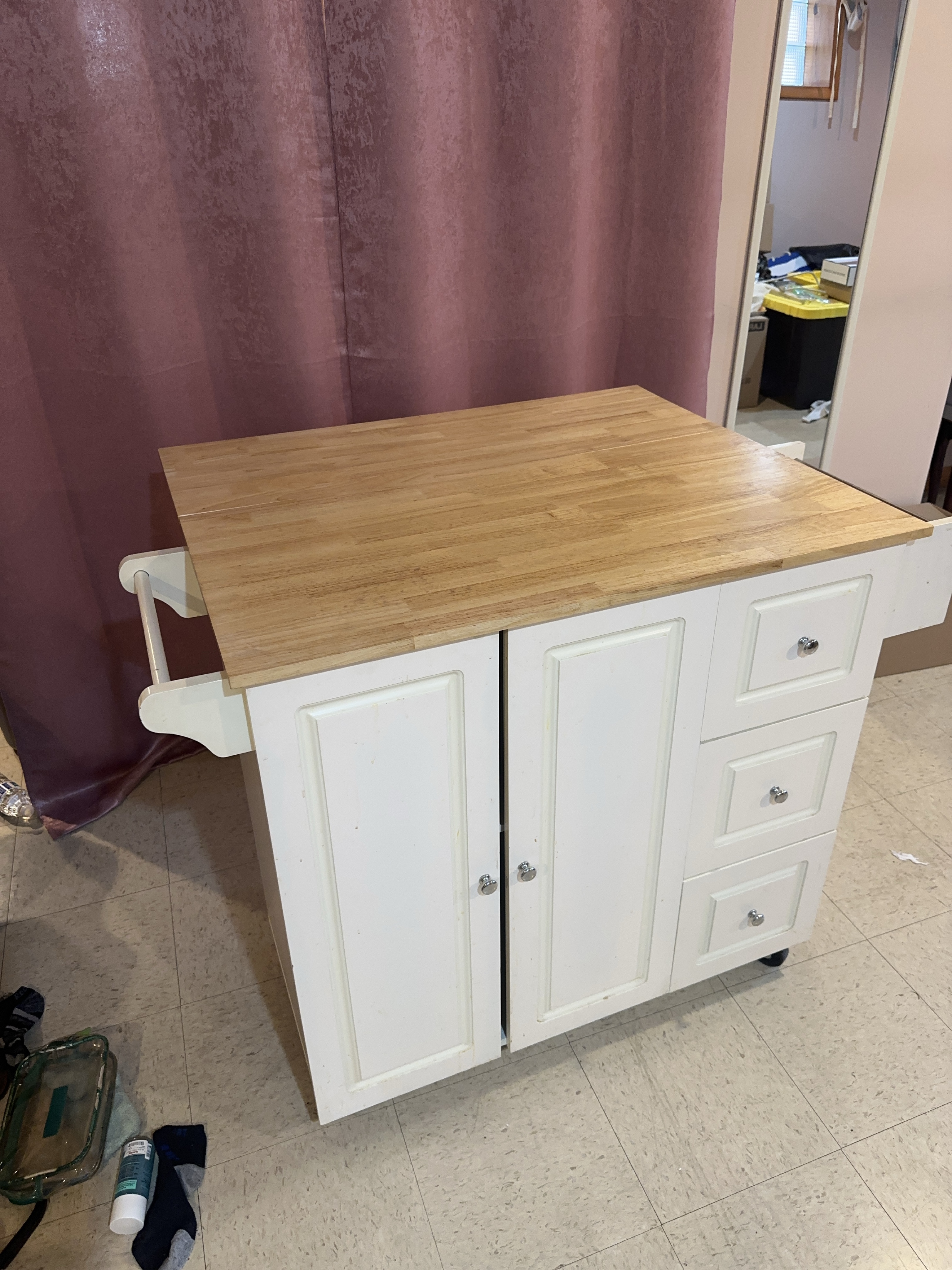 White Kitchen Island with Butcher Block Top
