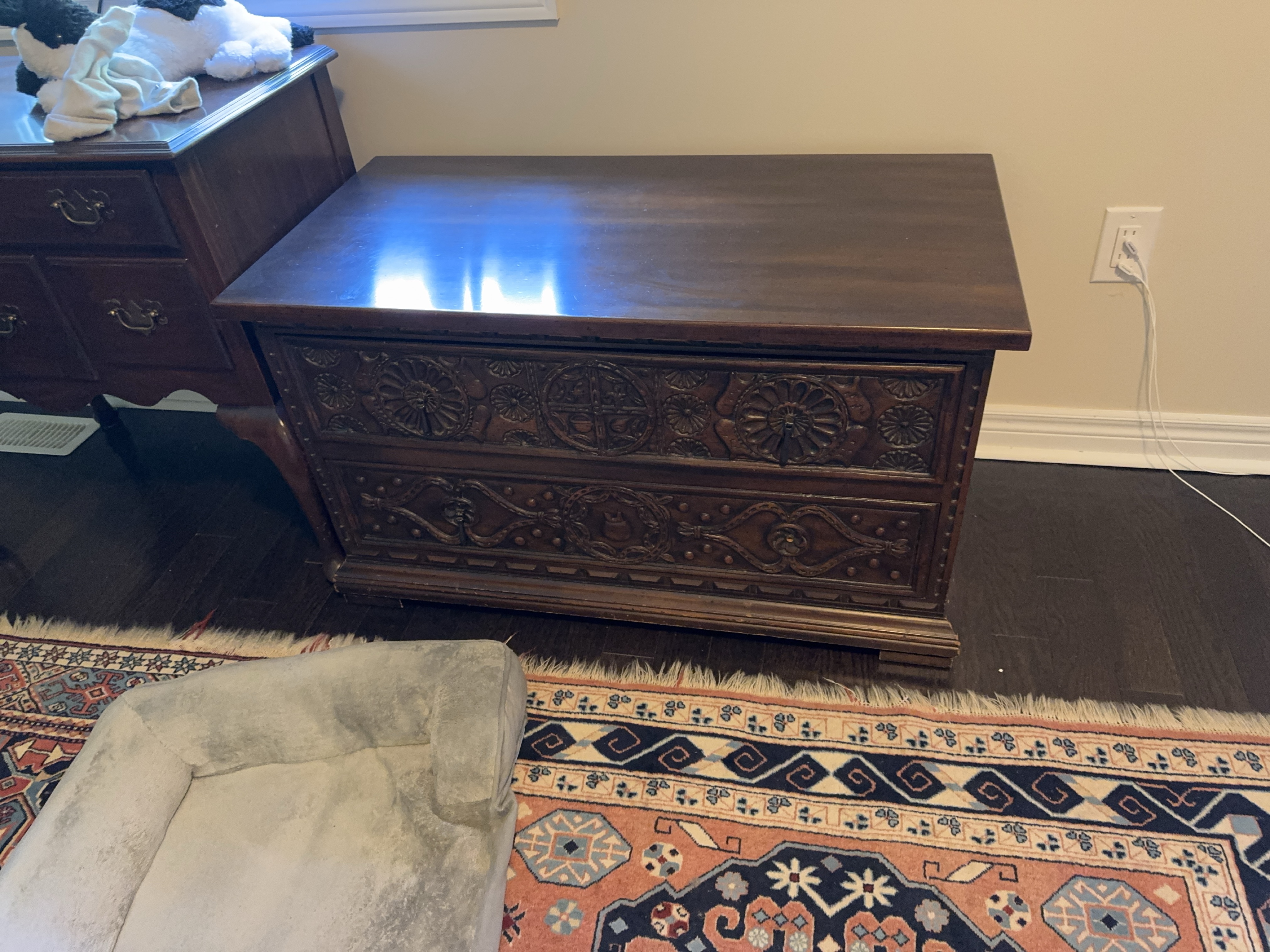 Antique-Style Two-Drawer Wooden Chest thumbnail
