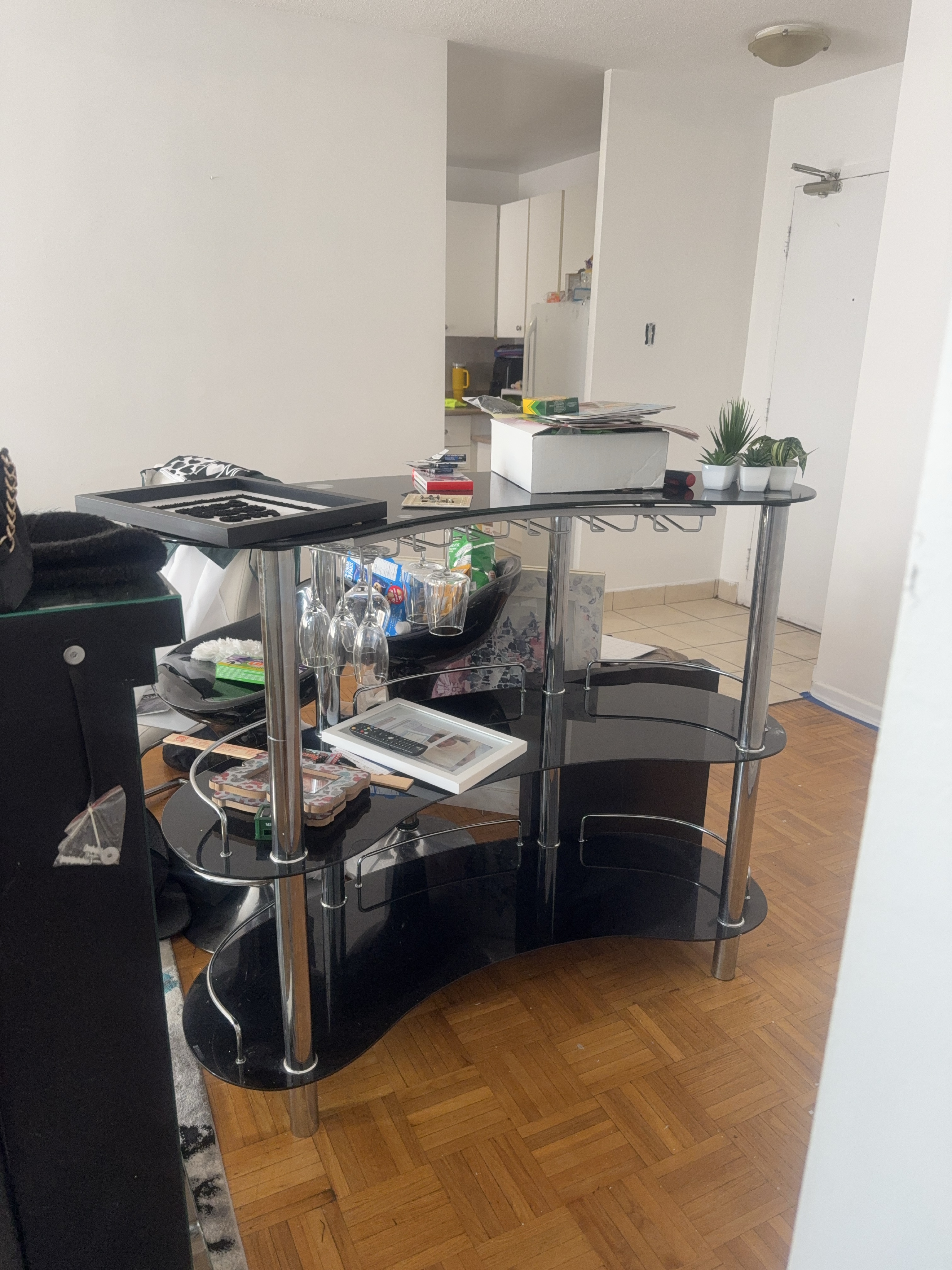 Black Glass & Chrome Curved Bar Cart image indicator(1)