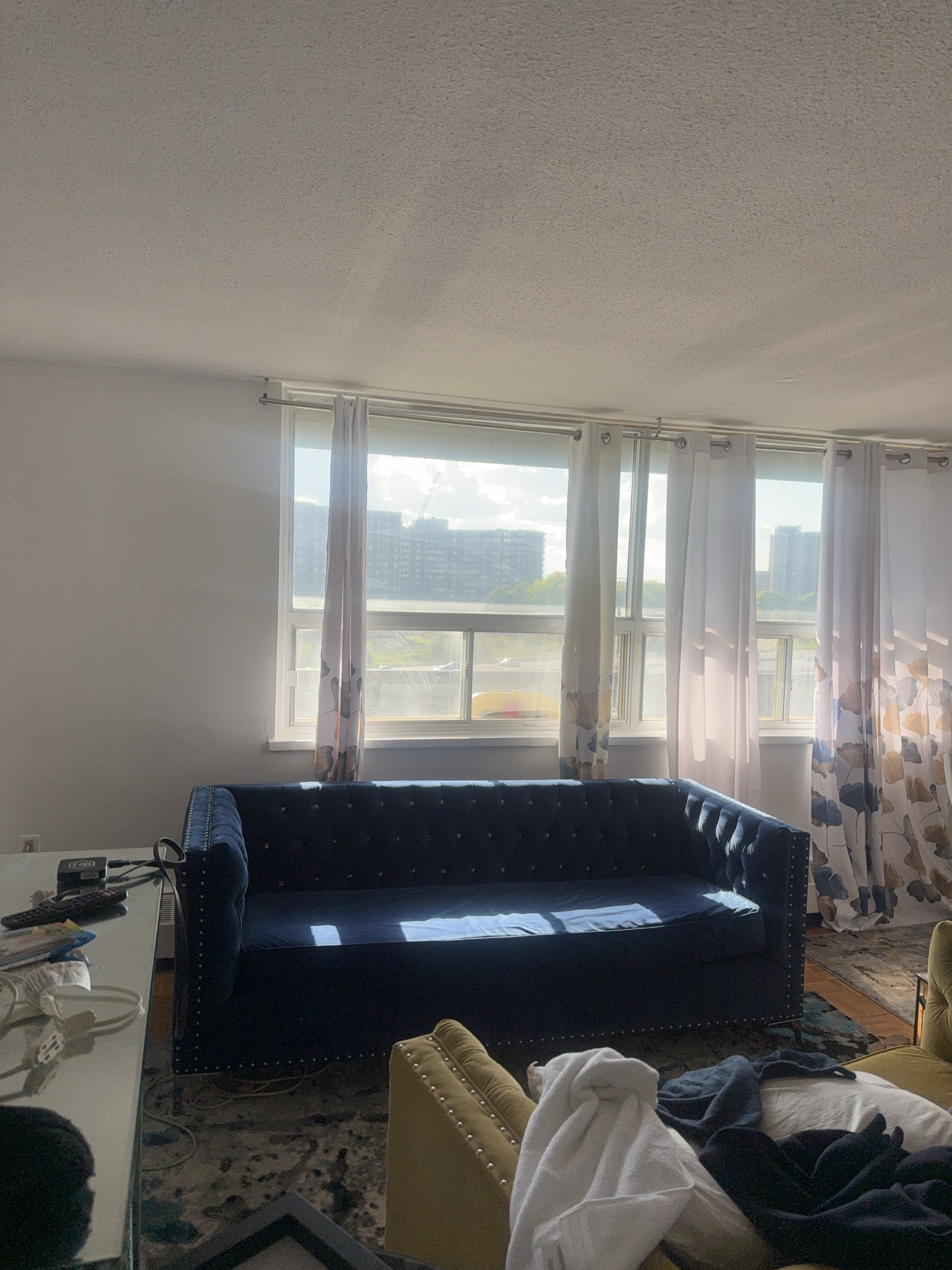 Navy Blue Velvet Button Tufted Sofa