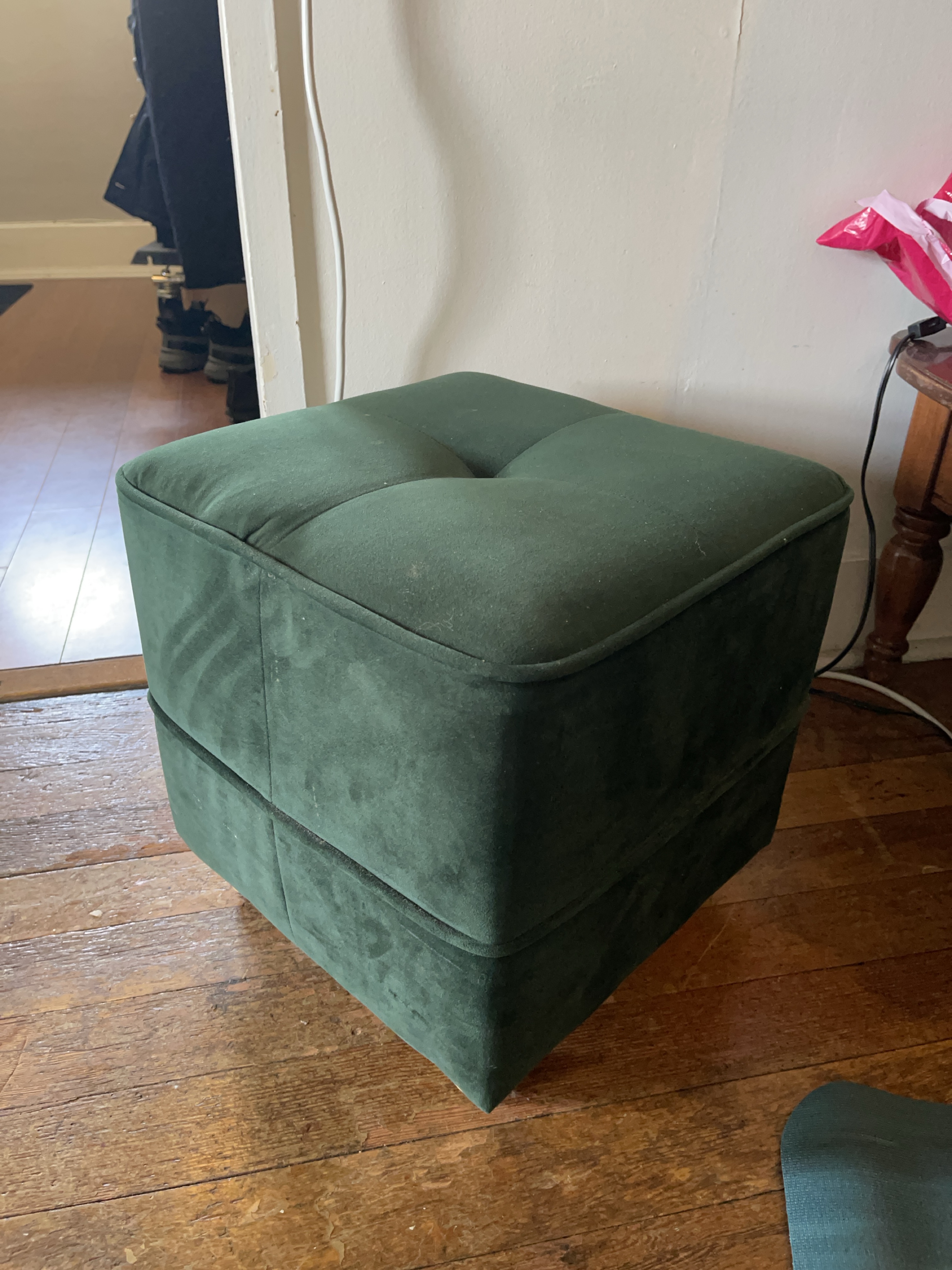Dark Green Velvet Square Ottoman thumbnail