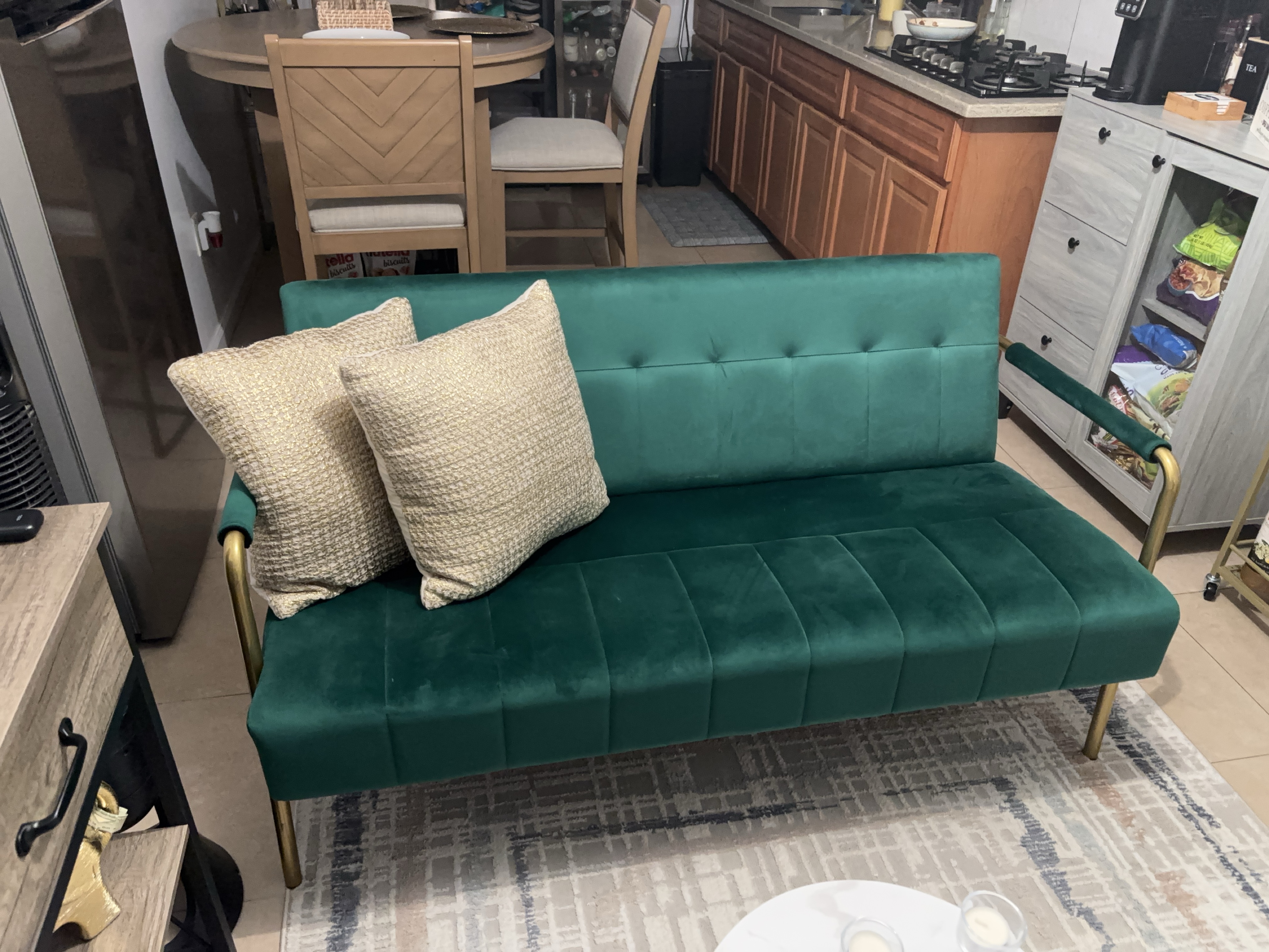 Emerald Green Velvet Sofa with Gold Legs thumbnail