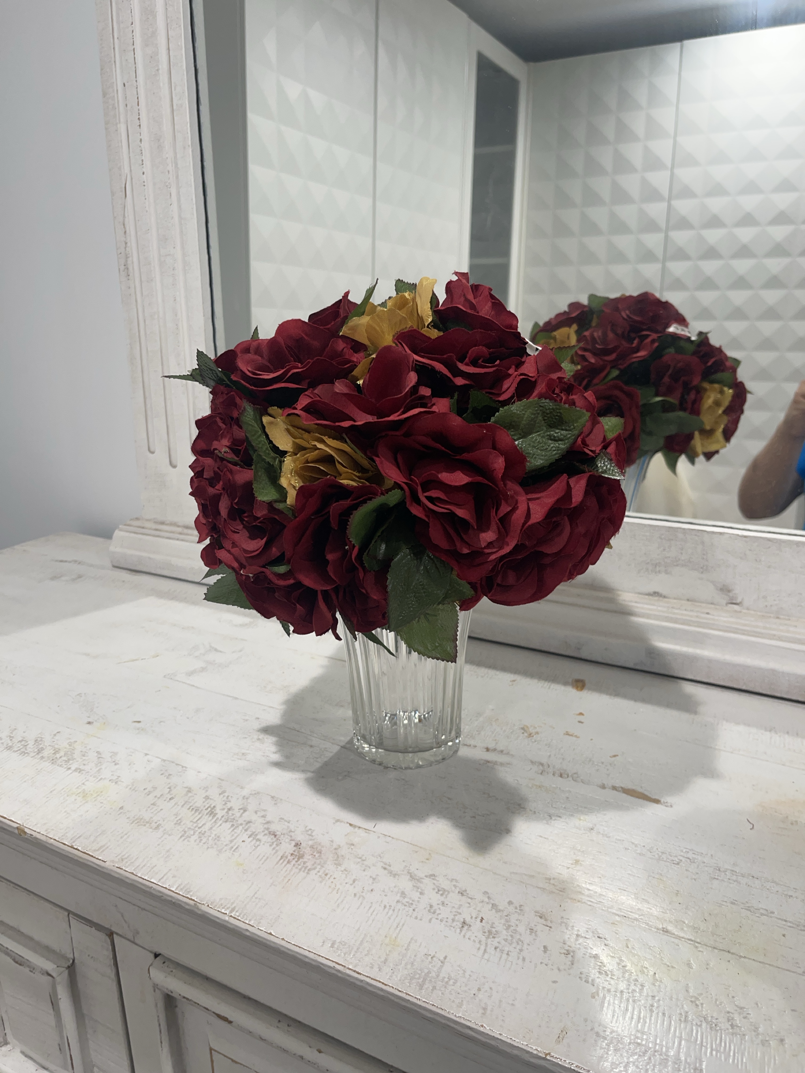 Burgundy & Gold Artificial Flower Bouquet thumbnail