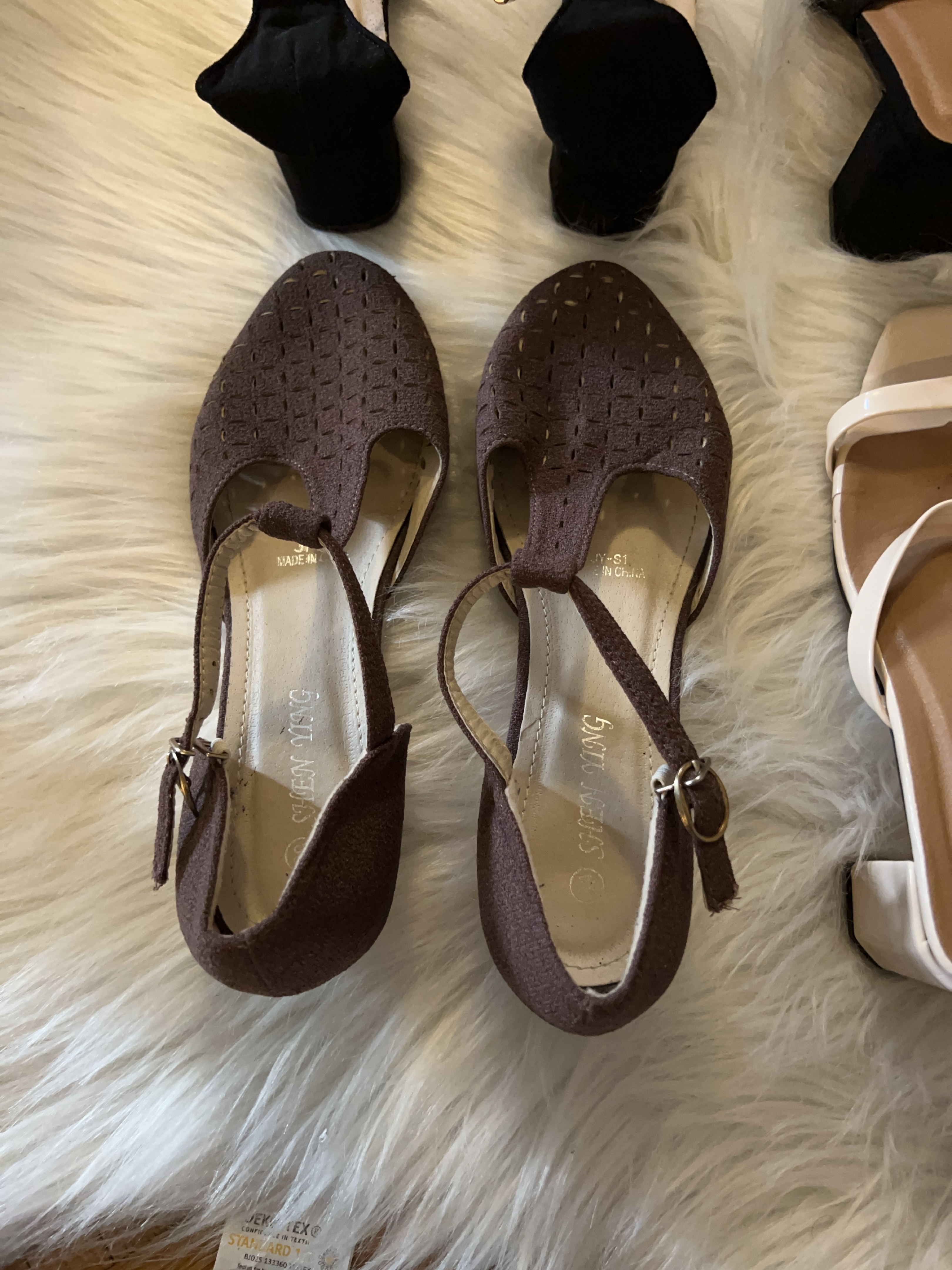 Brown T-Strap Ankle Buckle Shoes thumbnail