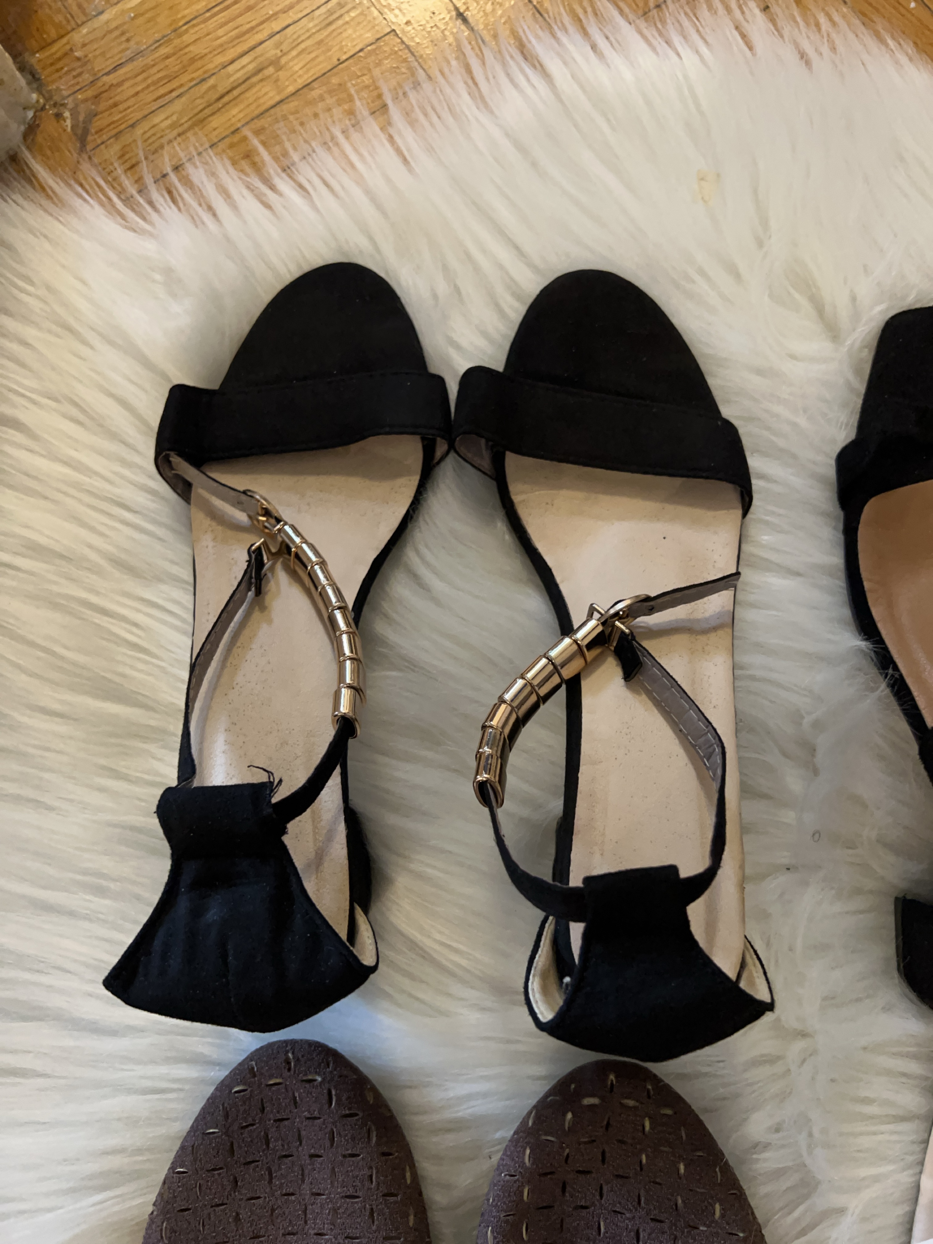 Black Ankle Strap Sandals with Gold Detail thumbnail