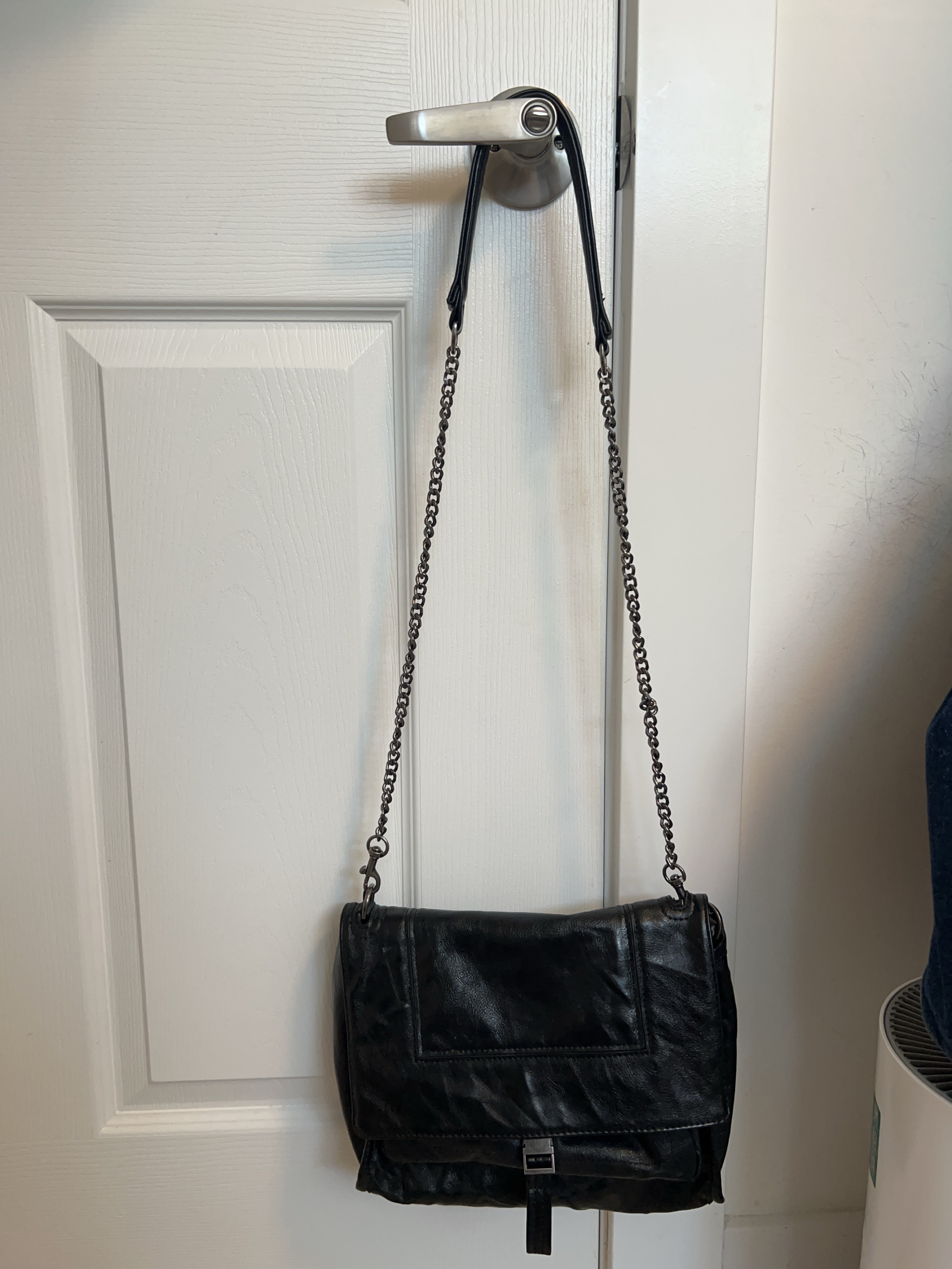 Black Leather Crossbody Bag with Chain Strap thumbnail