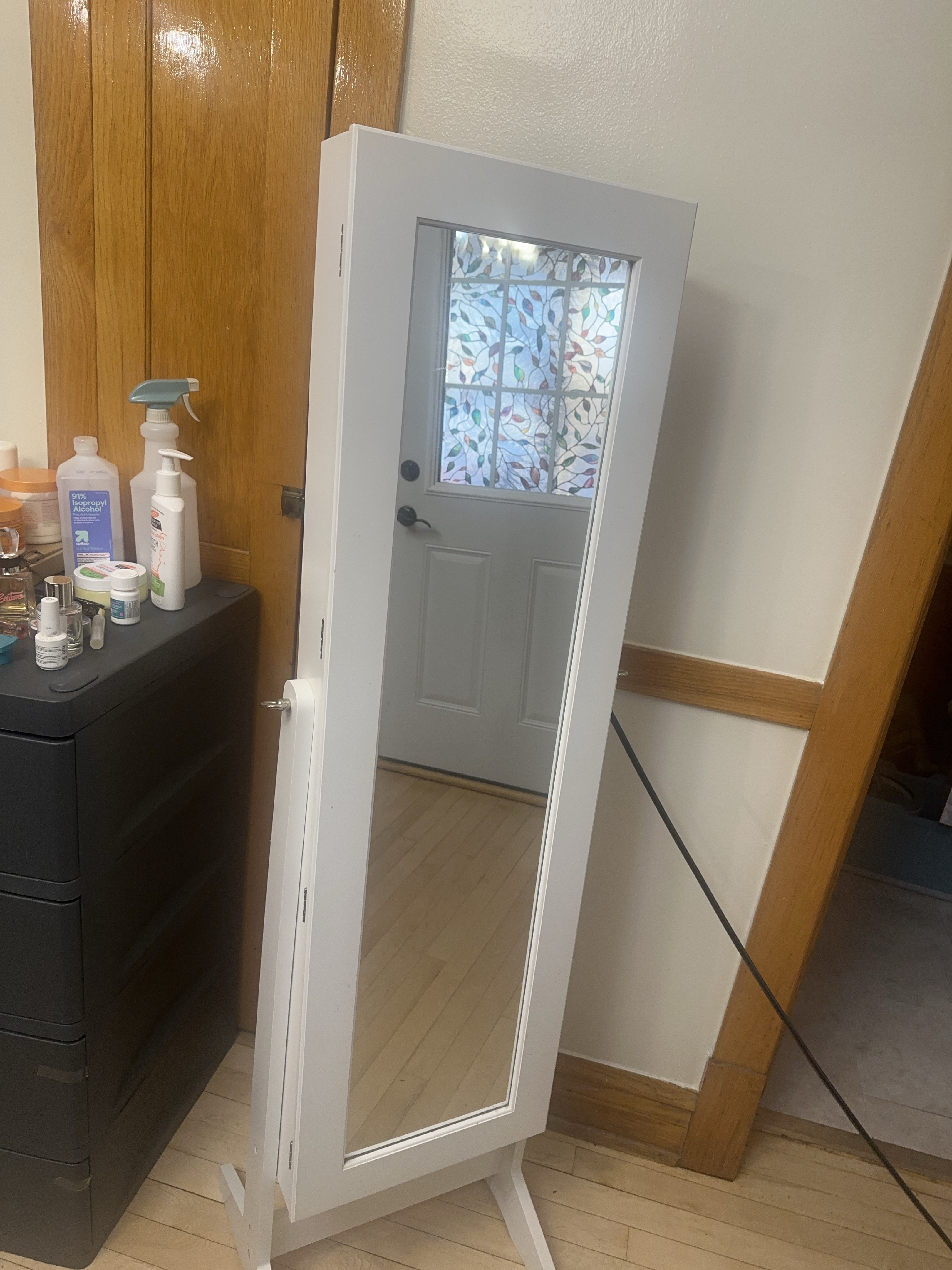 White Freestanding Jewelry Armoire with Mirror thumbnail
