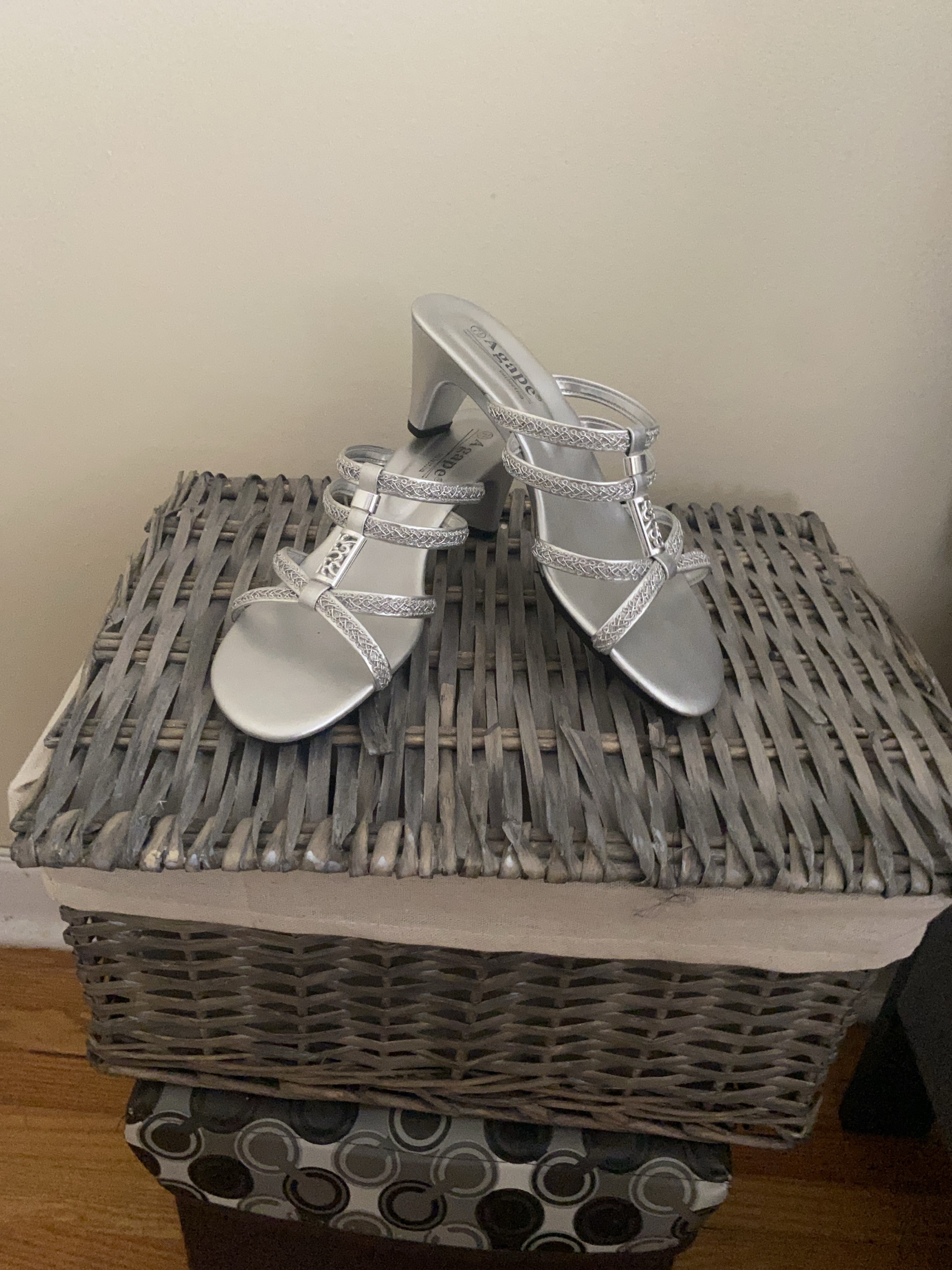 Silver sparkly heeled sandals