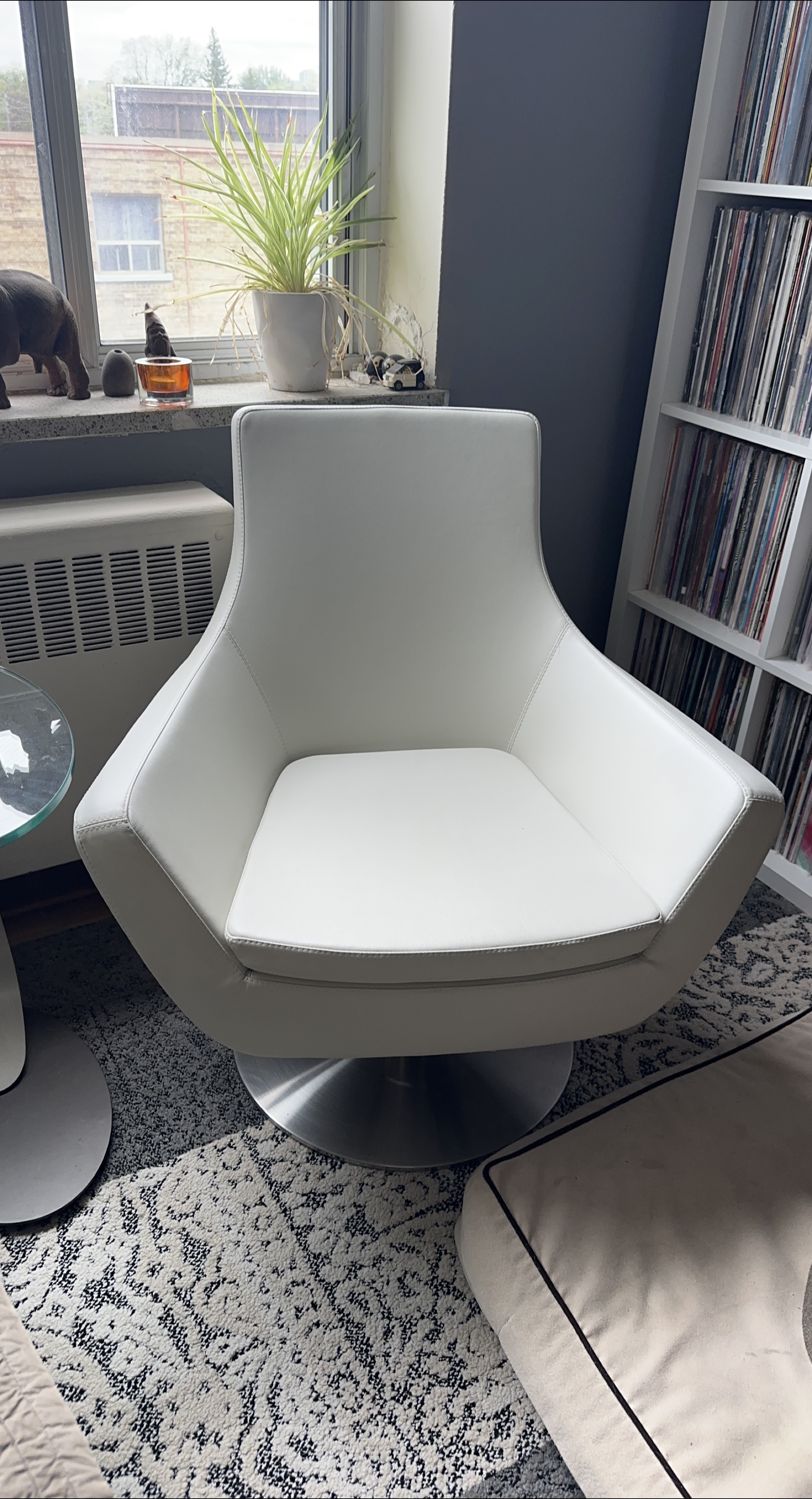 White Leather Swivel Accent Chair thumbnail