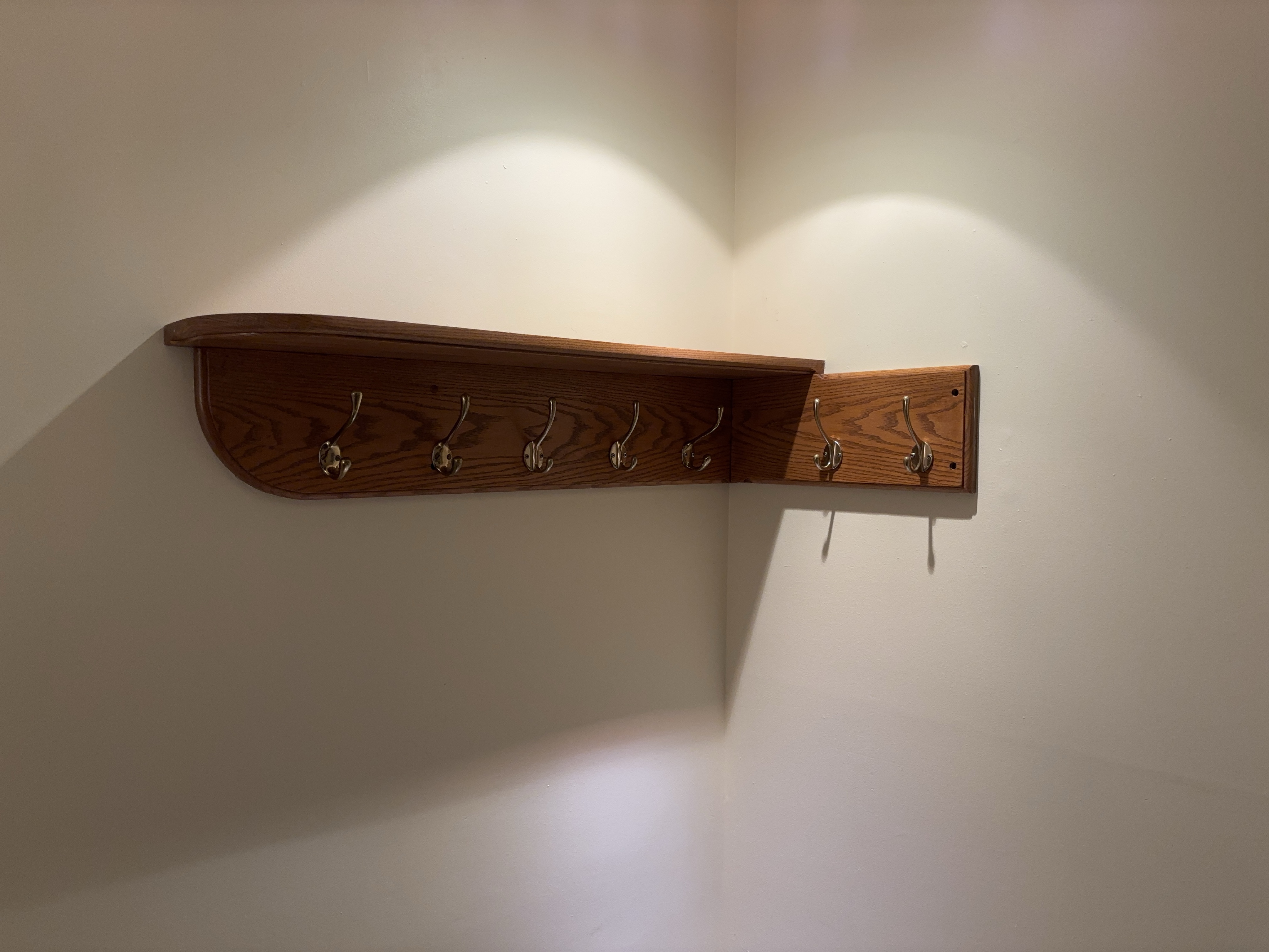 Oak Wooden Shelf with 7 Brass Hooks thumbnail