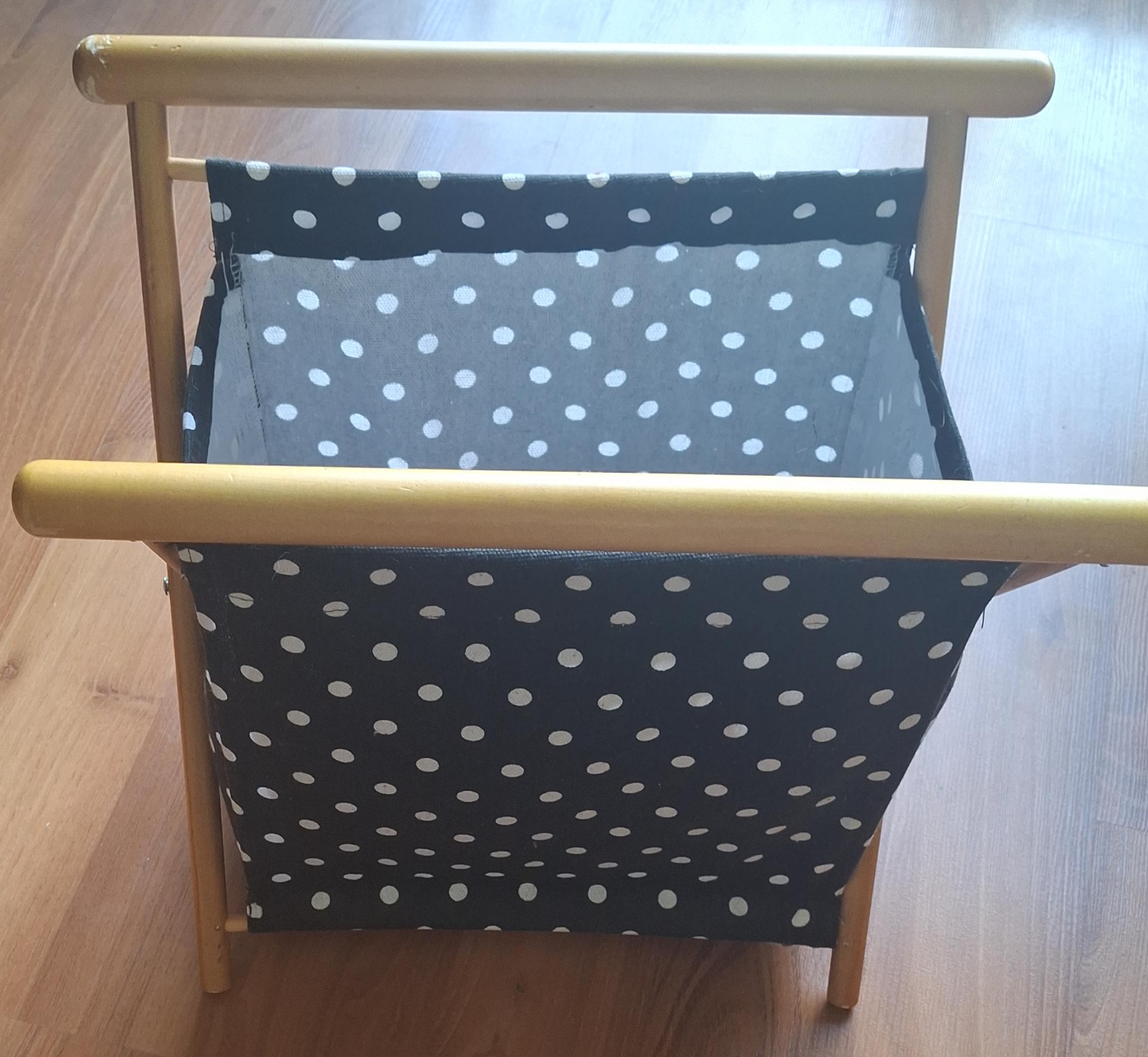 Yarn Organiser/Basket - Black & White Polka Dot thumbnail